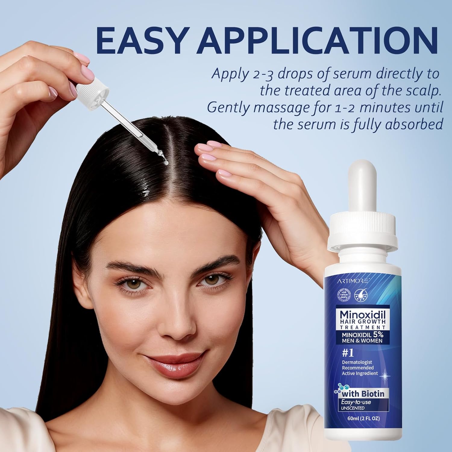 5% Minoxidil Hair Growth Serum for Men & Women with Biotin: Minoxidil for Men and Women, 5 Percent, Hair Regrowth Treatment, Extra Strength (6 FL OZ, Dropper 3pcs) - Image 6