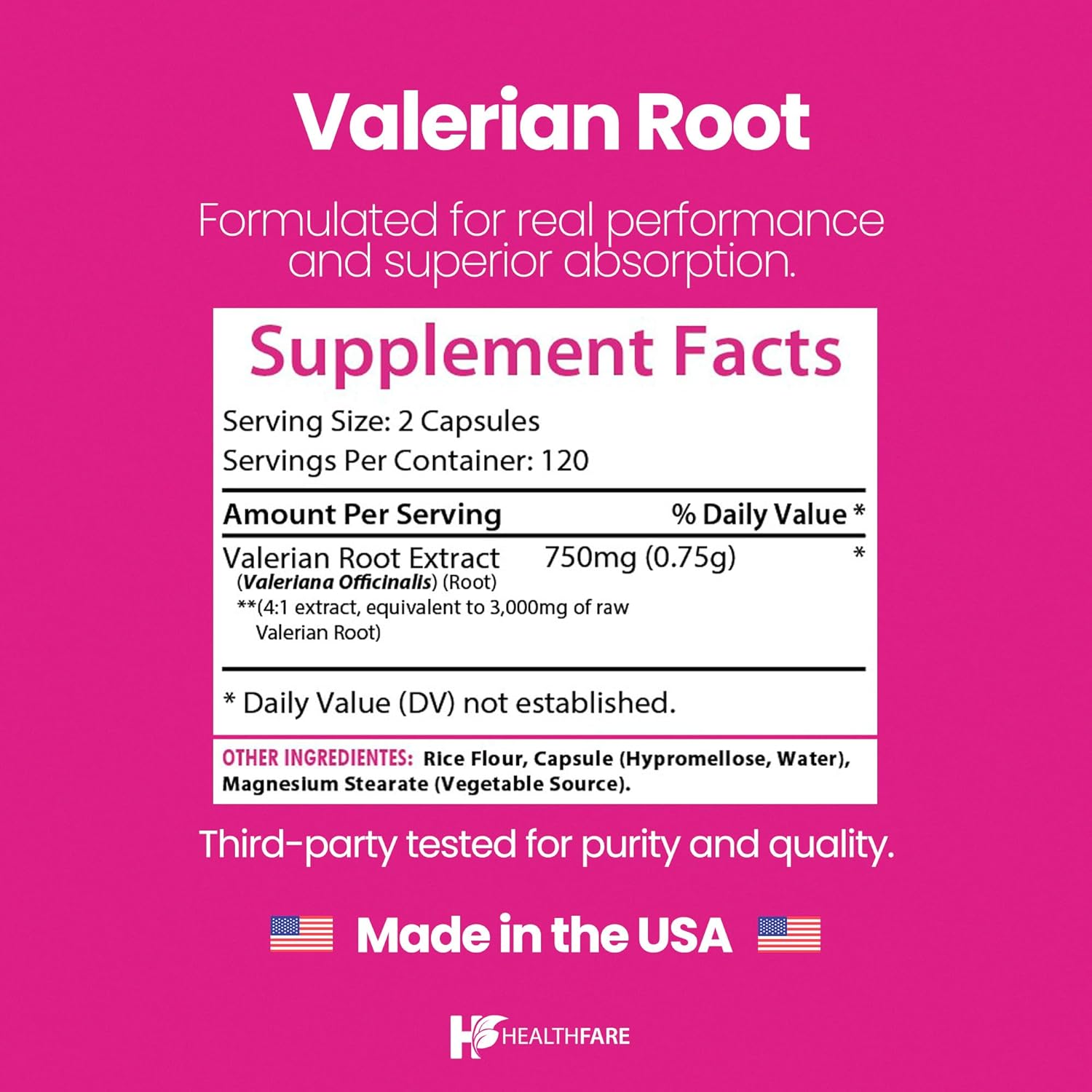 Healthfare Valerian Root Capsules | 3000mg High Potency Extract | 240 Vegan Pills | Herbal Supplement for Relaxation & Sleep Support | Non-GMO, Gluten-Free, Made in USA - Image 3