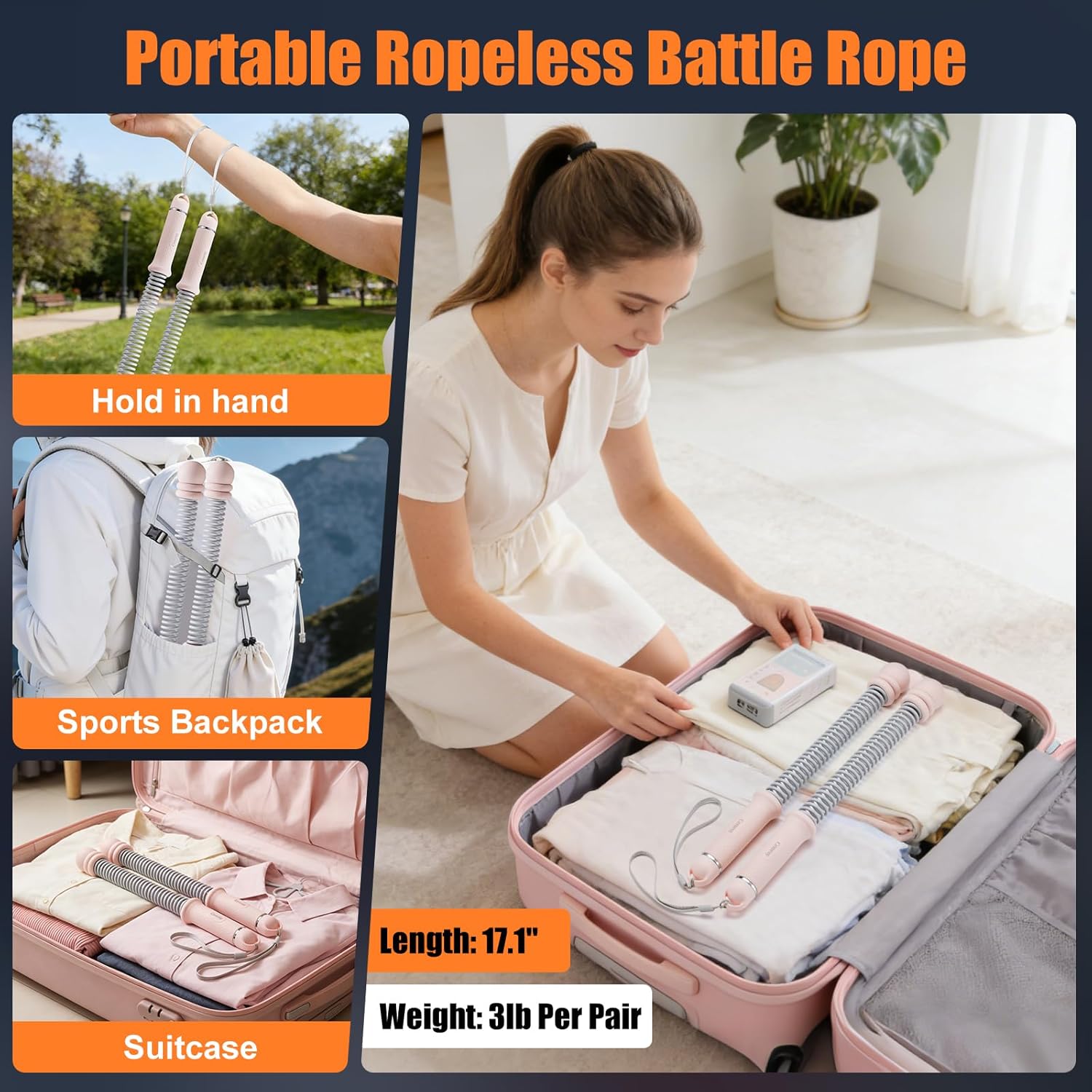 Cordless Battle Ropes with Adjustable Weighted Ropeless Battle Rope for Home Gym Exercise, Portable Workout Equipment for Strength Training & Cardio Fitness for Women & Men - Image 7