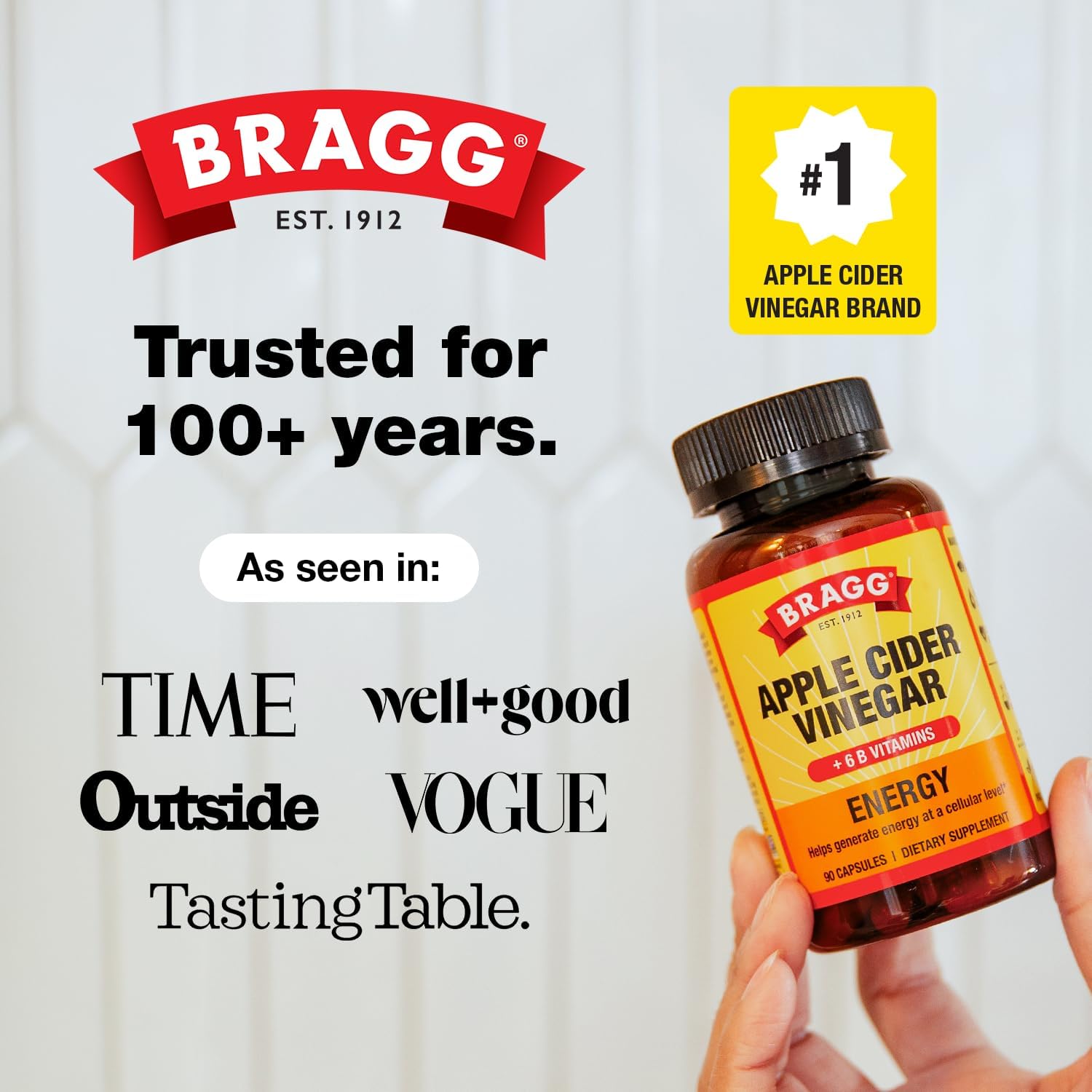 Bragg Energy Apple Cider Vinegar Capsules with B-12 Vitamins - 90 Capsules - Weight Management - Non-GMO, Vegan, Gluten Free, No Sugar - Helps Generate Energy at Cellular Level for Men and Women - Image 7
