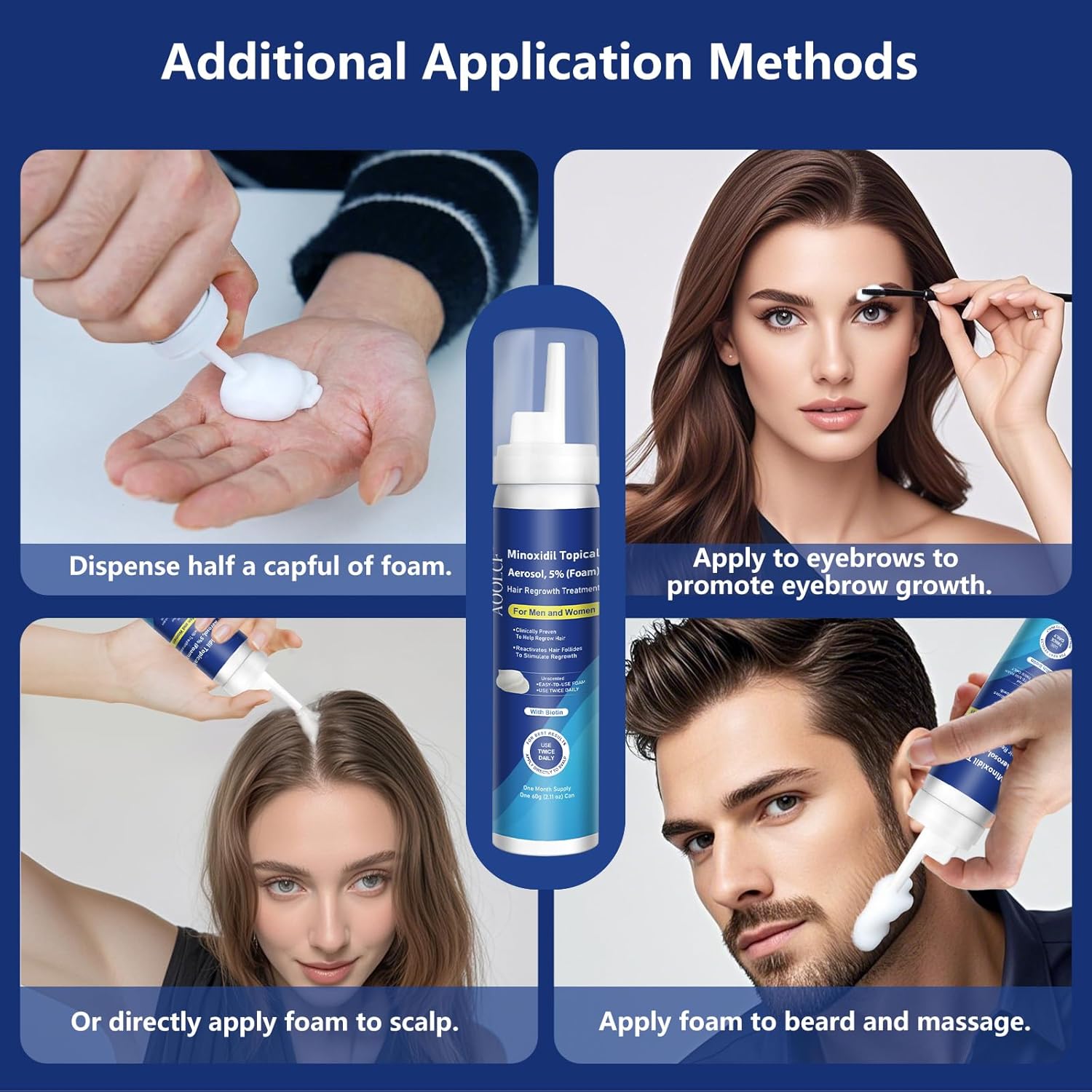 5% Topical Minoxidil Foam, Minoxidil for Men and Women, Infused with Biotin, Hair Growth Treatment, Supports Thicker and Fuller Hair & Beard (Minoxidil Foam, 6.33oz, 3 Month Supply) - Image 6