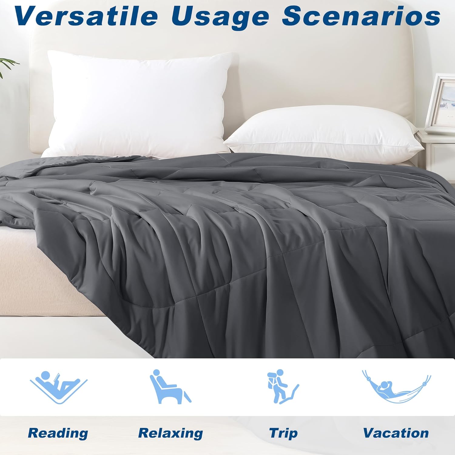 Cooling Comforter Queen Size, Double-Sided Cold Tech Fabric Quilted Bed Comforters Cooling Blanket for Hot Sleepers, Breathable Lightweight Summer Bedding, All-Season Ice Blanket, Dark Gray - Image 5