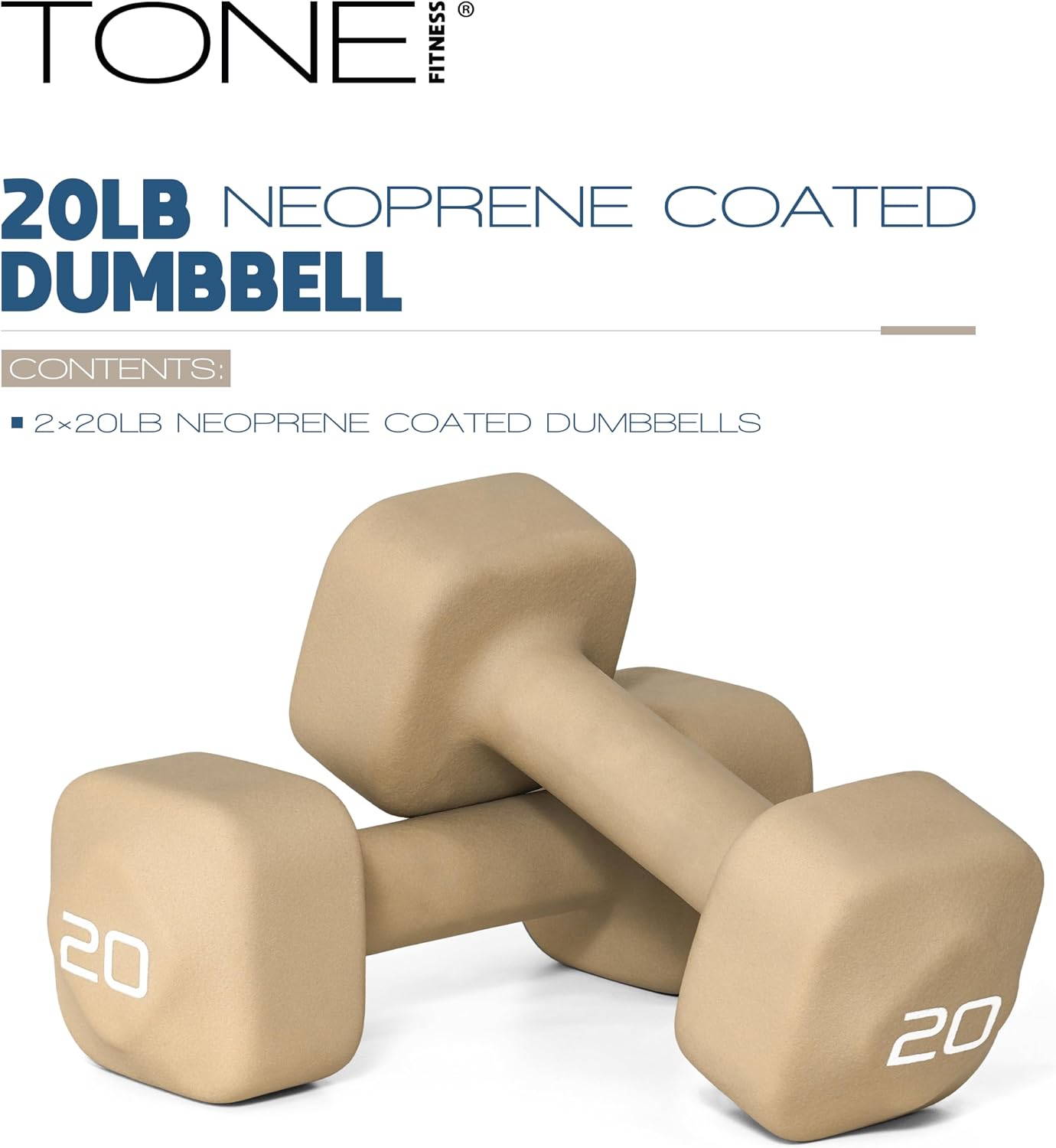 Tone Fitness Neoprene Dumbbell Weight Pairs with Anti-Roll Square Head | Multiple Options - Image 2