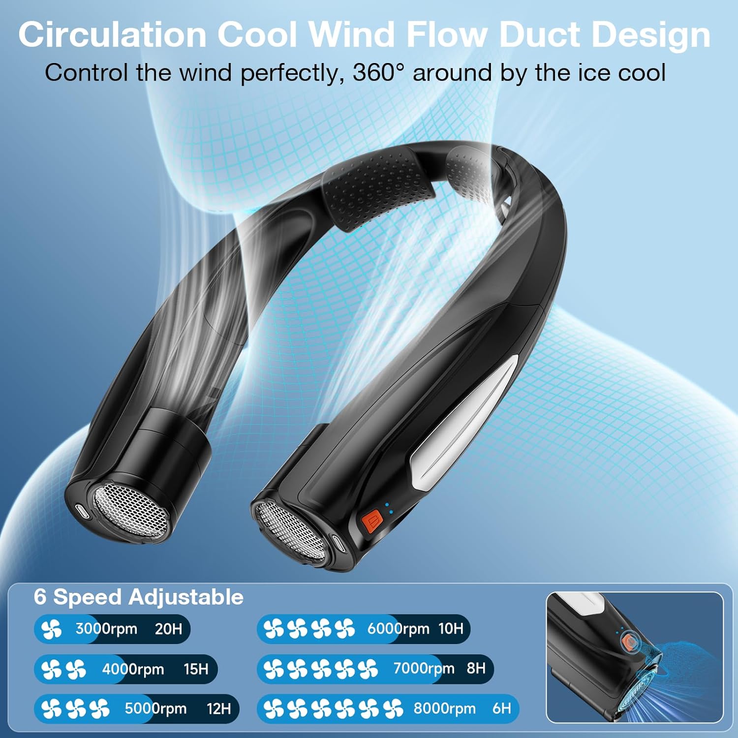 Hionly AI Neck Fan, 6 Speeds Adjustable Portable Personal Fan Rechargeable, Faster Cooling Wearable Fan, Ultra Quiet for Home, Office, Travel, Outdoor - Image 5