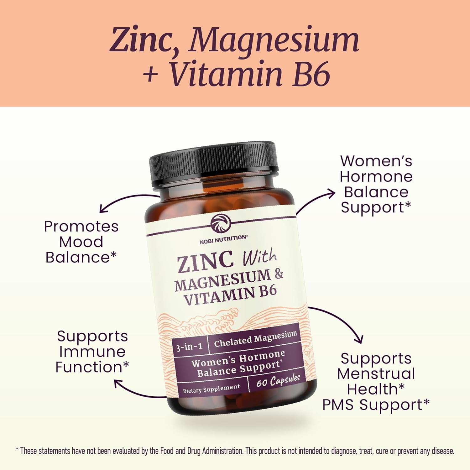 Zinc and Magnesium Supplement with Vitamin B6 | Women’s Hormone Balance, Menstrual Cycle & Immune Support | High Absorption Chelated Magnesium Glycinate with Zinc Picolinate and VIT B6 | 60 Ct - Image 2