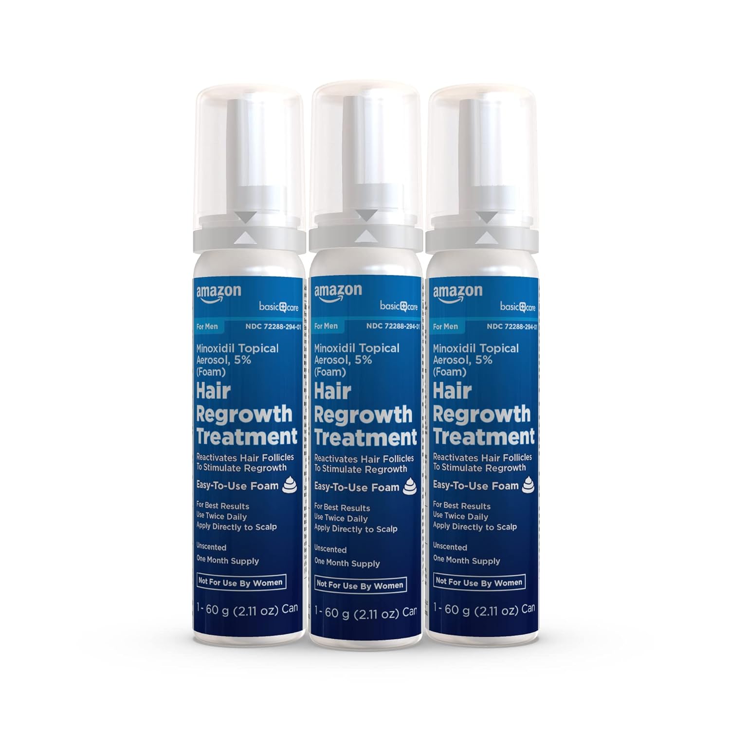 Amazon Basic Care Minoxidil Topical Aerosol, 5% Foam, Hair Regrowth Treatment for Men, Unscented, 2.11 oz, 3-Month Supply (3-Pack) - Image 5