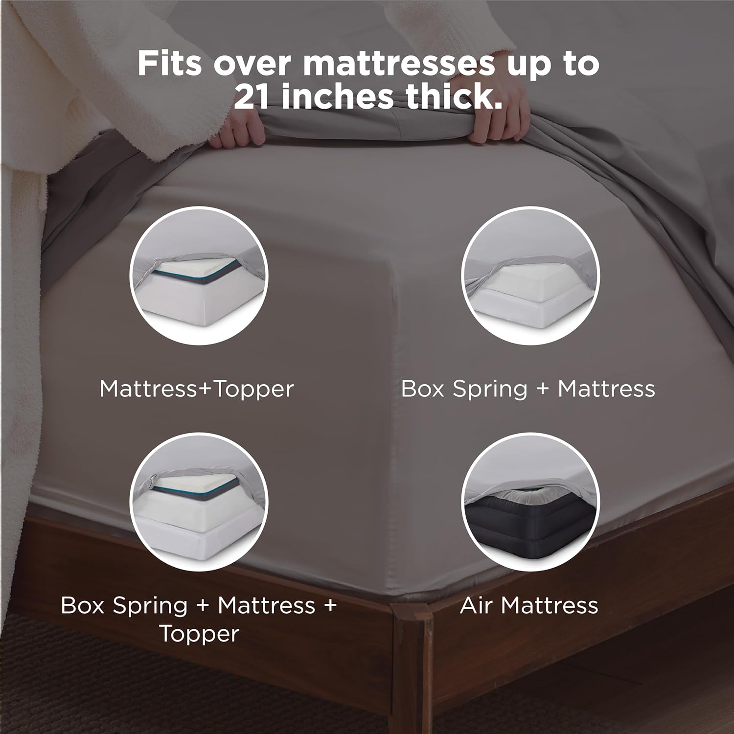 Bedsure Deep Pocket Queen Sheets Set - Fits Mattresses Up to 21 Inches Thick - 4 Piece GentleSoft Bed Sheets, Moisture Wicking, Soft & Cooling Bedsheet & Pillowcases, Easy & Secure Fit, Light Grey - Image 2