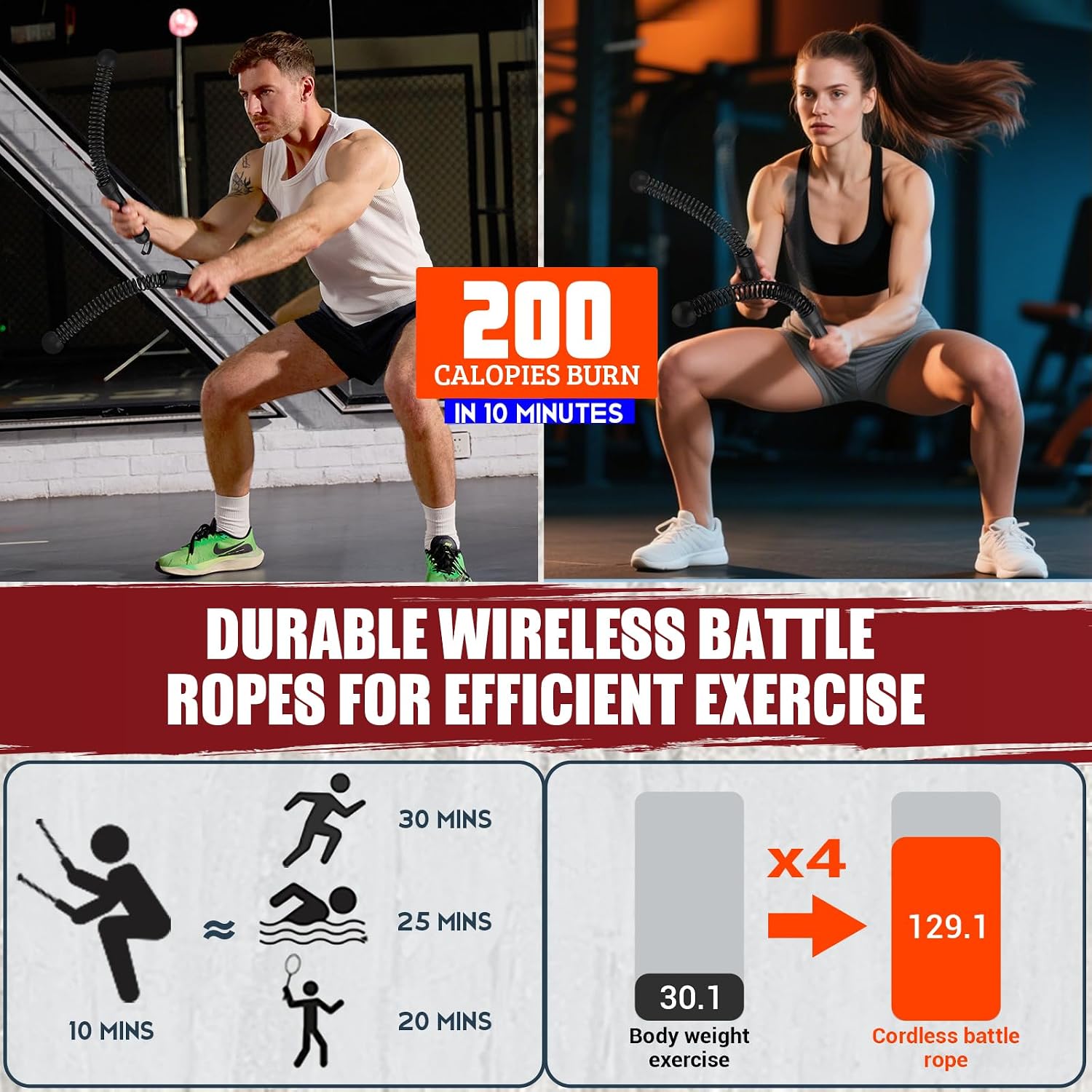 Weighted Ropeless Battle Ropes, Heavy Duty Portable Cordless Battle Ropes for Home Gym with Poster, Exercise Ropes for Strength Building, Cardio Fitness, Workout Equipment for Low-Impact Workout - Image 3
