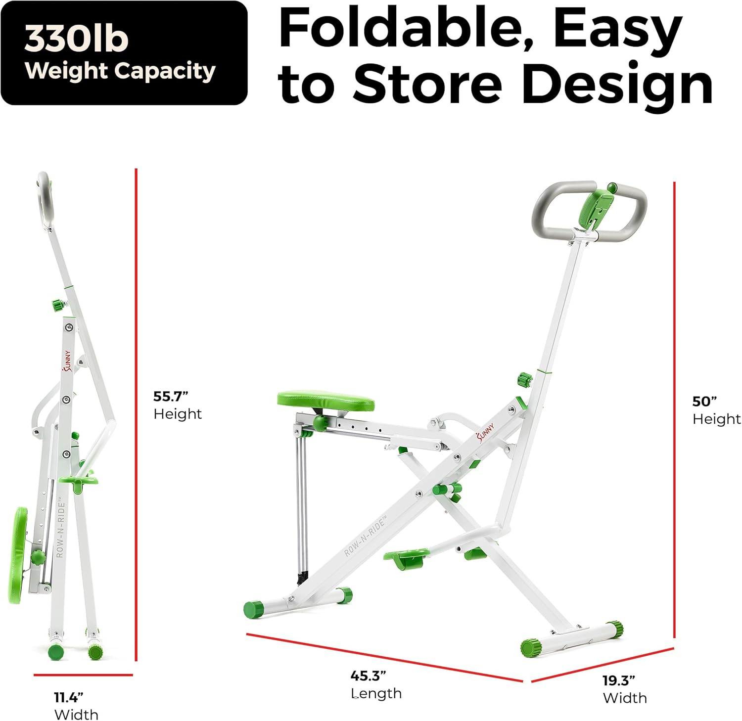 Sunny Health & Fitness Smart Row-N-Ride Glute & Leg Trainer, Foldable Squat Assist Rower with Exclusive SunnyFit App Connection - Image 6