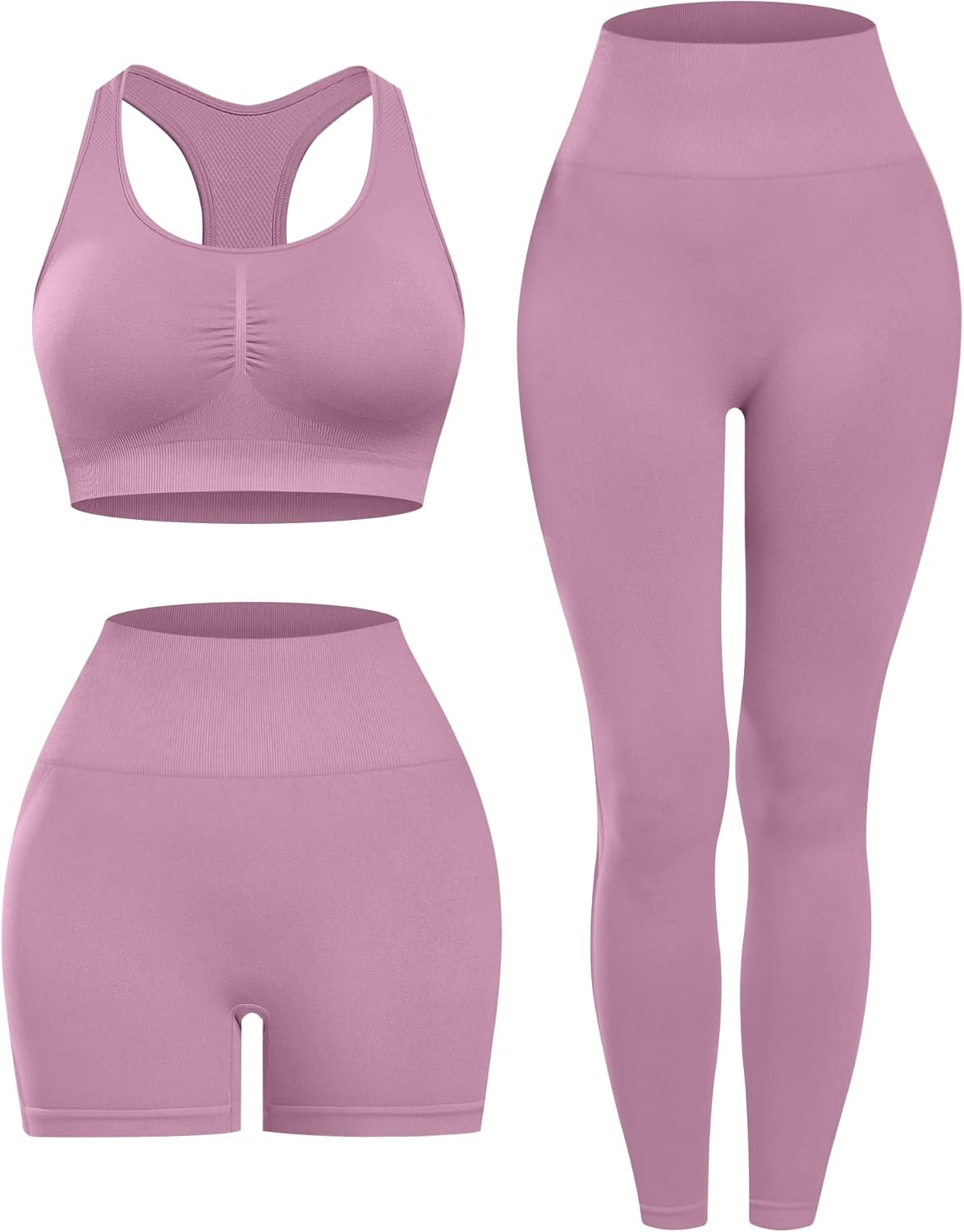 3 Piece Workout Sets for Women Butt Lifting Leggings with High Impact Sports Bra Gym Shorts - Image 5
