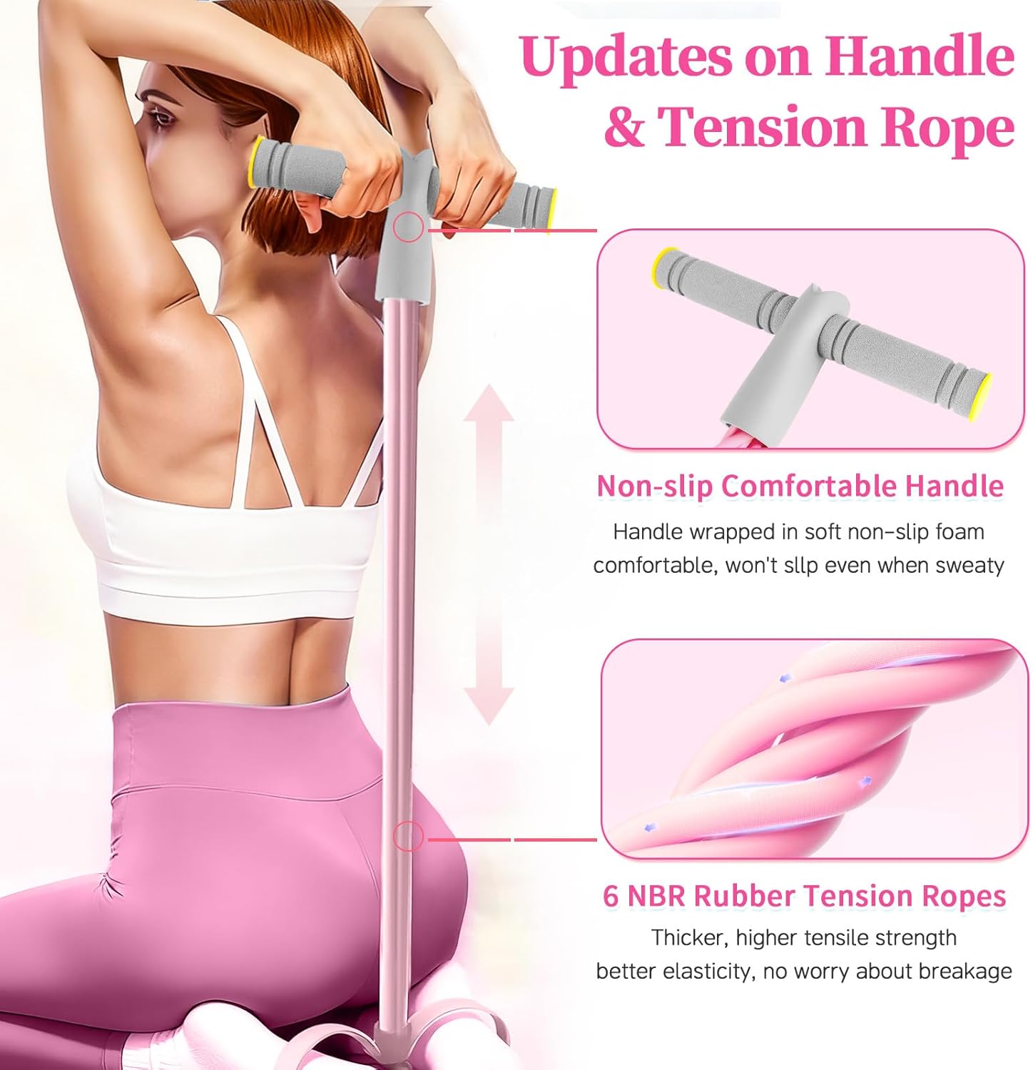 Pedal Resistance Bands with Handles, Durable 6-Tubes Multifunction Pedal Resistance Band, Natural Rubber Foot Pedal Resistance Bands, Fitness Resistance Bands for Abdomen, Waist, Arm, Leg - Image 3