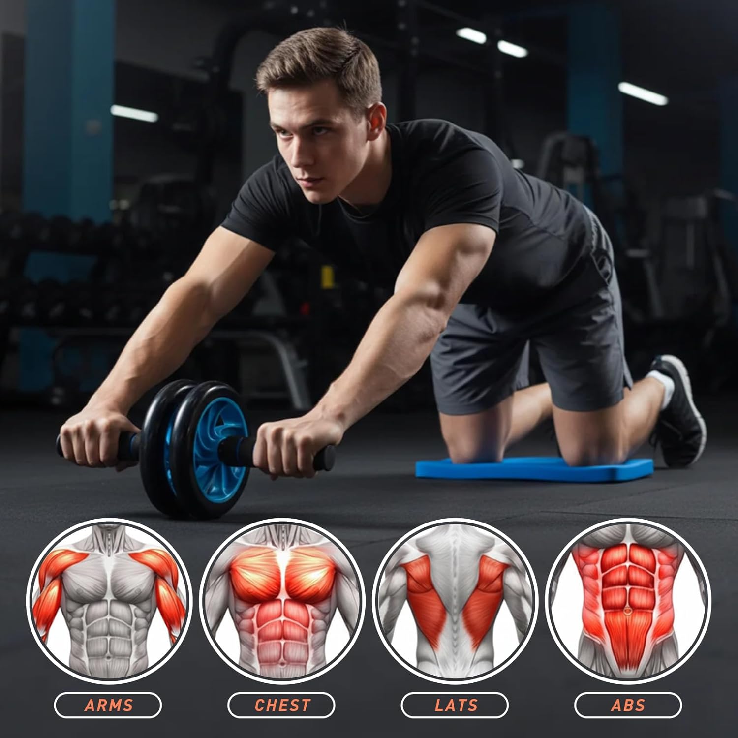 TOMSHOO AB Wheel Roller Kit with Push-Up Bar, Knee Mat, Jump Rope and Hand Gripper - Home Gym Workout for Men Women Core Strength & Abdominal Exercis - Image 3