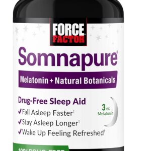 Force Factor Somnapure Drug-Free Sleep Aid for Adults for Occasional Sleeplessness with Melatonin & Valerian, Non-Habit-Forming Sleeping Pills, Fall Asleep Faster, Wake Up Refreshed, 60 Tablets
