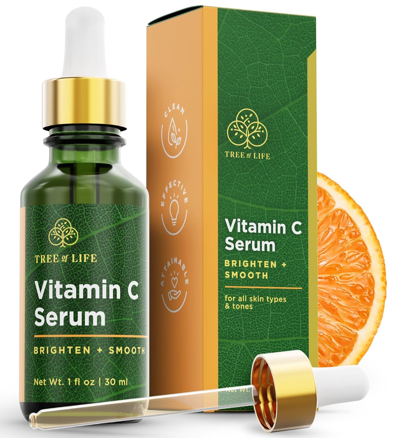 Tree of Life Vitamin C Serum For Face - Brightening Face Oil for Dark & Age Spots - For Dry & Sensitive Skin with Vitamin E for Soft Smooth Glow - Dermatologist Tested, 1 Fl Oz
