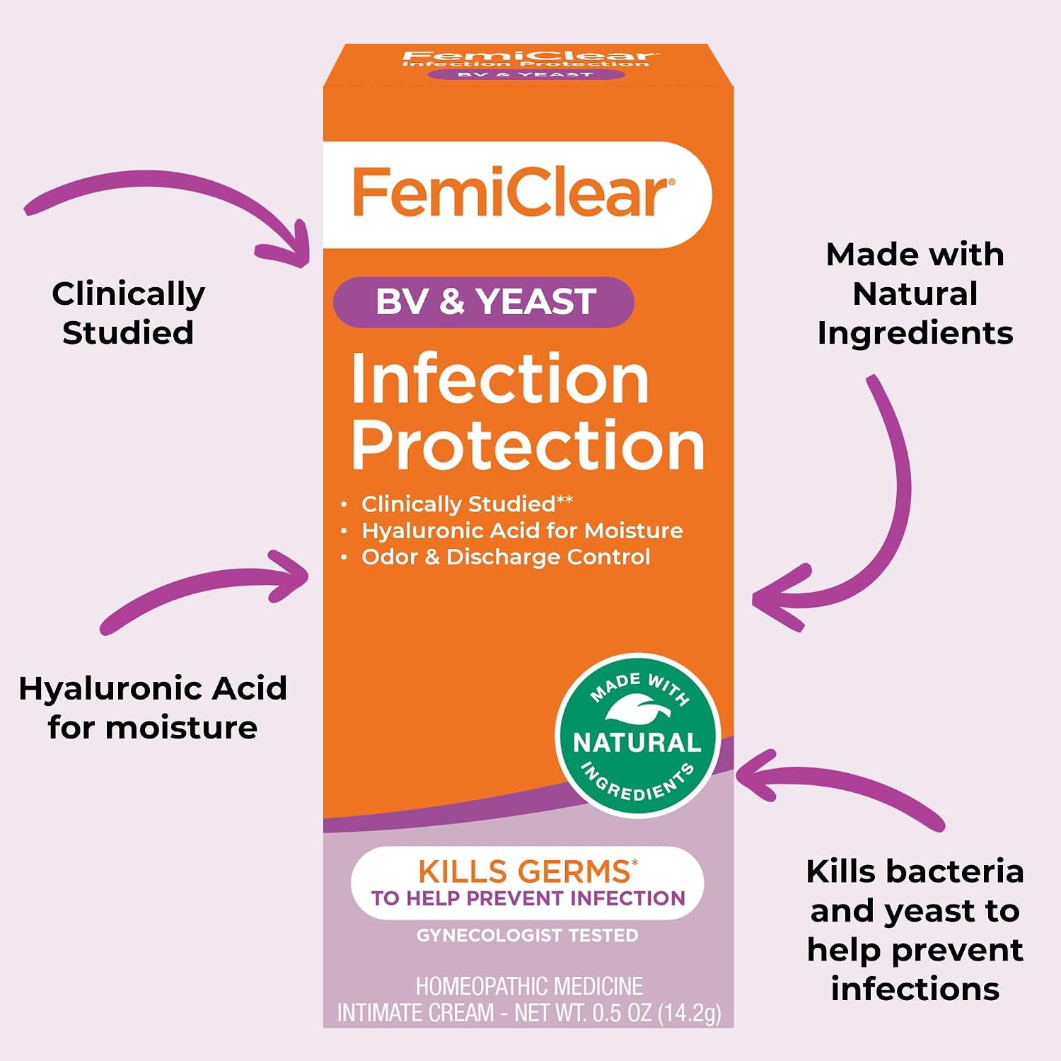 FemiClear BV & Yeast Infection Protection Cream, 0.5 Oz, Helps Protect from Odor, Discharge, and Imbalance, Soothing & Moisturizing Feminine Care with Hyaluronic Acid, Natural Ingredients - Image 3