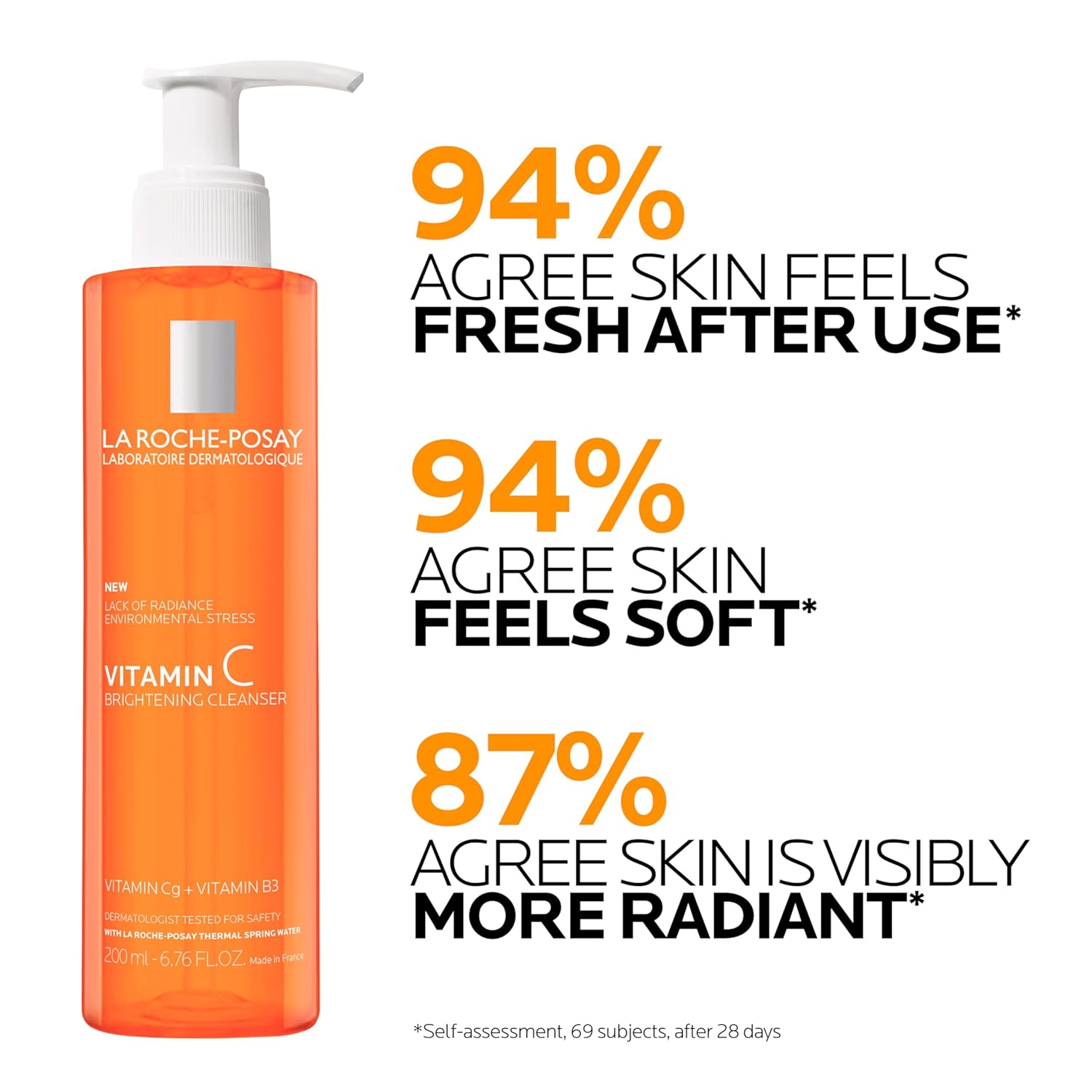 La Roche-Posay Vitamin C Brightening Face Wash, Gentle Foaming Facial Cleanser with Vitamin Cg and Vitamin B3 to Brighten and Even Skin Tone, Vitamin C Face Wash that Cleanses Dirt & Makeup, 200ml - Image 4