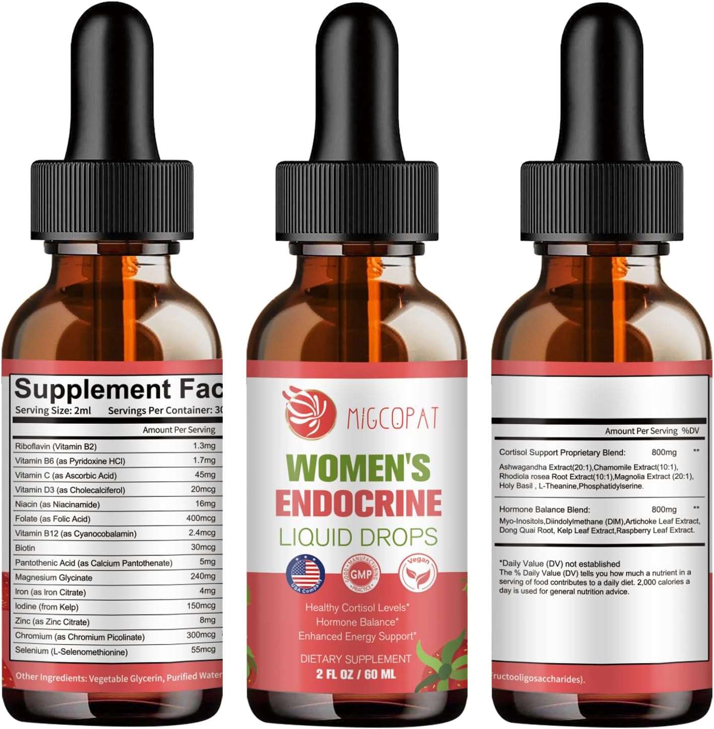 Migcopat Women Endocrine Liquid Drops, Supports Hormone Balance, Cortisol Levels, Gut Health, Mood, Sleep | Liquid Multivitamins with Inositols, Rhodiola, DIM - Image 9