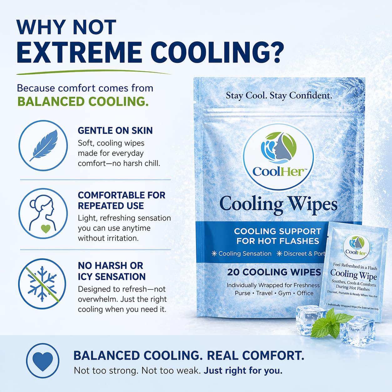 Cooling Wipes for Hot Flashes – Gentle Cooling, Not Overpowering – Menopause Support Wipes for Women – Individually Wrapped, On-the-Go – 20 Count - Image 6