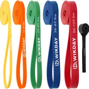 WIKDAY Resistance Bands, Pull Up Bands, Workout Bands for Exercise, Thick Heavy Resistance Band Set with Door Anchor, Elastic Bands for Body Stretching, Training at Home/Gym for Men & Women
