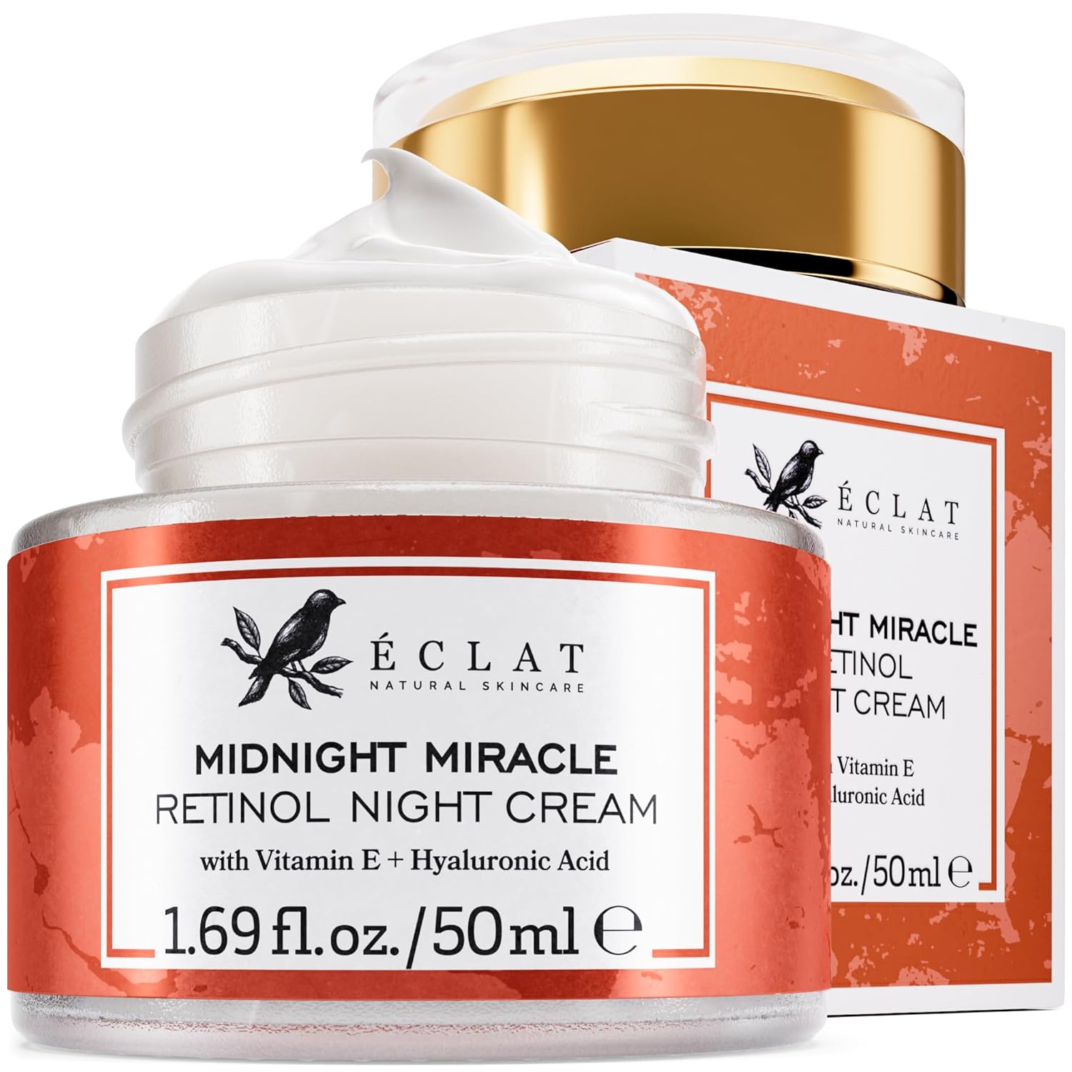 Eclat Skincare Retinol Night Cream – Renewing Retinol Cream for Face with Hyaluronic Acid – Anti Aging to Smooth Wrinkles & Fine Lines - Firming & Hydrating Face Moisturizer for Women & Men 50 ml