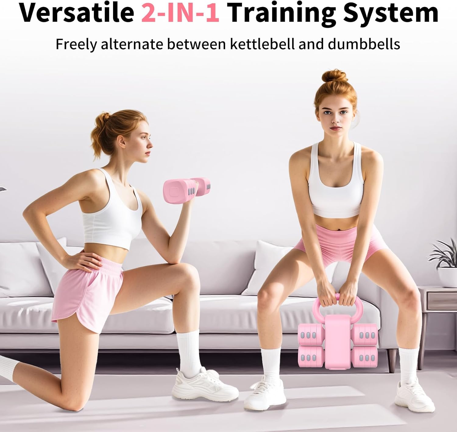 Hezeyferg 2-in-1 Adjustable Dumbbells Set, 4 Levels Weight Dumbbells Set for Women Men, Each 2.2/3.3/4.4/5.5lb Hand Weights with Kettlebell Form for Home Gym Exercise Training - Image 2