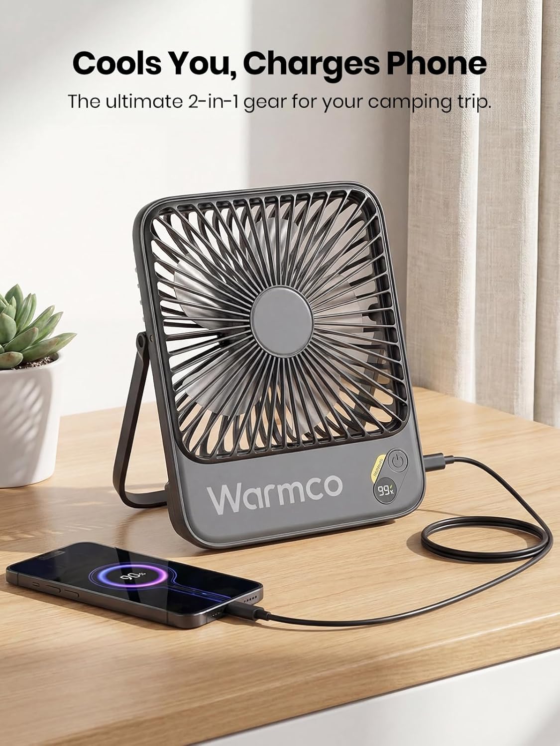 Warmco 10000mAh Portable Travel Fan 7-inch, Up to 24H Runtime, Ultra-thin Quiet Rechargeable Battery Operated Desk Fan with Digital Display for Camping, Office, Bedroom, Cruise Essentials - Image 5