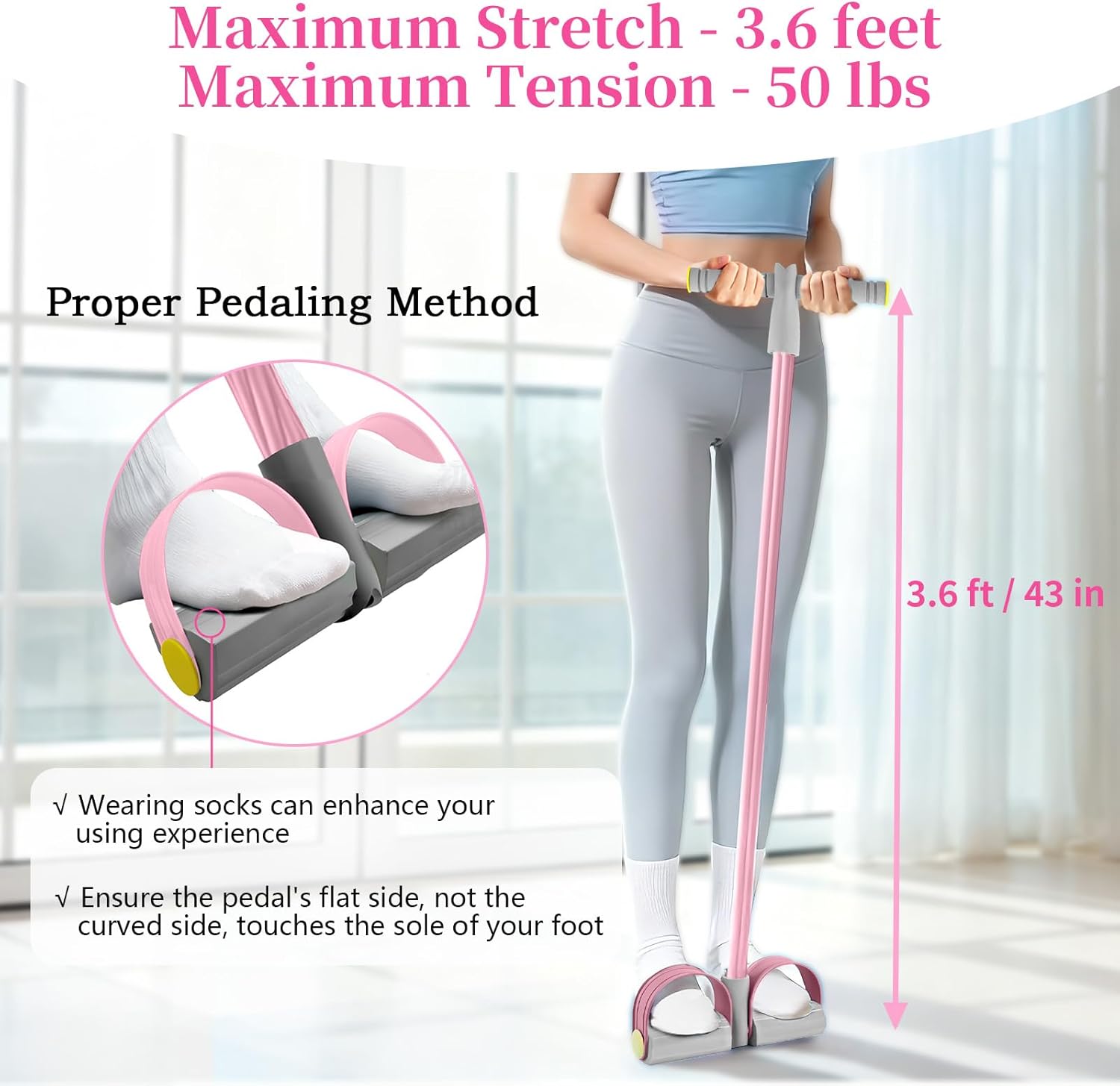 Pedal Resistance Bands with Handles, Durable 6-Tubes Multifunction Pedal Resistance Band, Natural Rubber Foot Pedal Resistance Bands, Fitness Resistance Bands for Abdomen, Waist, Arm, Leg - Image 7
