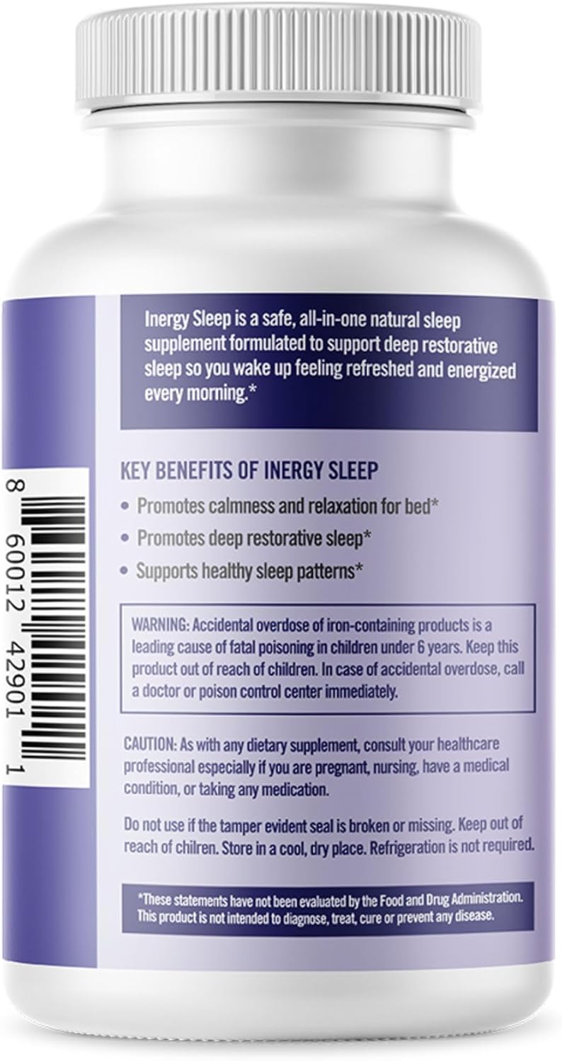 BB Company inergySLEEP | Natural Sleep Supplement & Sleep Aid for Deep Sleep, Helps to Calm & Relax | Magnesium, Lemon Balm, Black Cohosh, GABA, Holy Basil | Packaging Vary | 30 Ct - Image 7