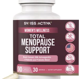Swiss Activa+ Labs Total Menopause Support – Hormone Balance, Hot Flash Relief, Mood & Energy Boost, Gut Health, Vegan, Non-GMO Plant-Based Menopause Supplements for Women – 30-Day Supply