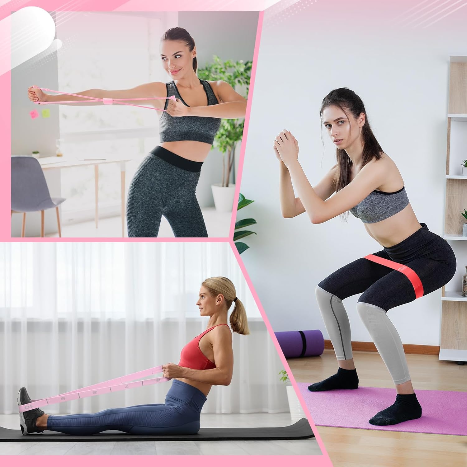 Halloscume 24 Pcs Home Pilates Essentials Kit for Women, Pilates Equipment Ring and Ball Set with Stretching Strap, Water Bottle, Magic Circle, Yoga Ring, Gym Bag, Resistance Band, Anti Slip Socks - Image 4