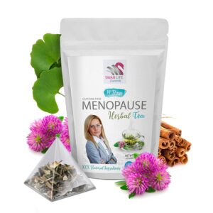 black cohosh for menopause hot flashes - MENOPAUSE HERBAL TEA 14 days, caffeine free, black cohosh, gingko leaf, red clover herb, cinnamon chip, eleuthero, licorice - hot flashes menopause relief tea, 1 Bag