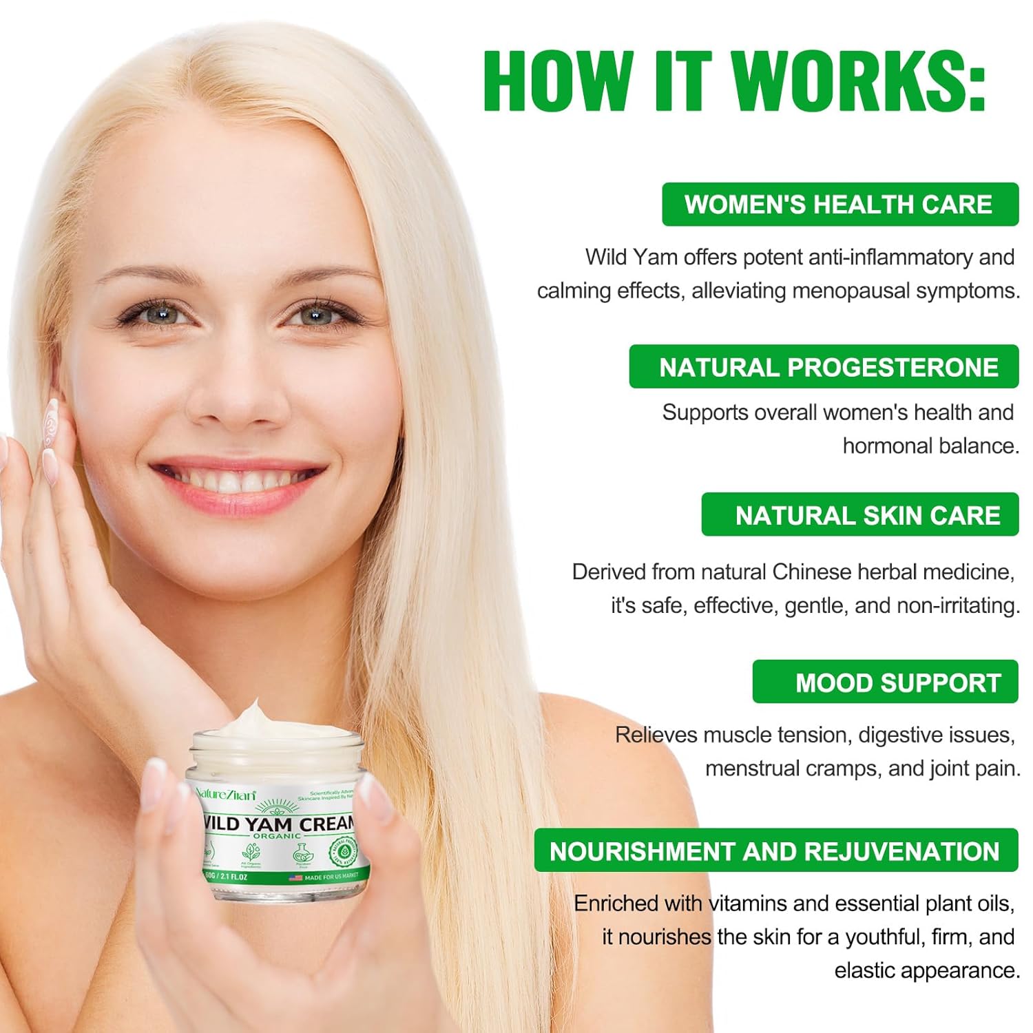 NATURE ZIRAN Wild Yam Cream - Wild yam Cream - Suitable for Relieving Symptoms During Periods of Physical Change - for All Skin Types 2.1floz - Image 4