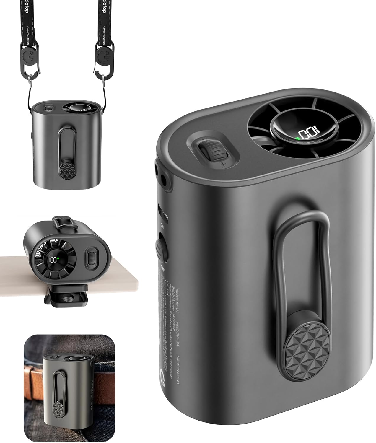Gaiatop Portable Clip on Fan, Rechargeable Battery 100 Speed 15000RPM Powerful 31ft/s Airflow, Hands-Free Neck/Belt/Waist Personal Mini Cooling Fan for Camping, Outdoor, Jobsite, Travel, Gifts, Black