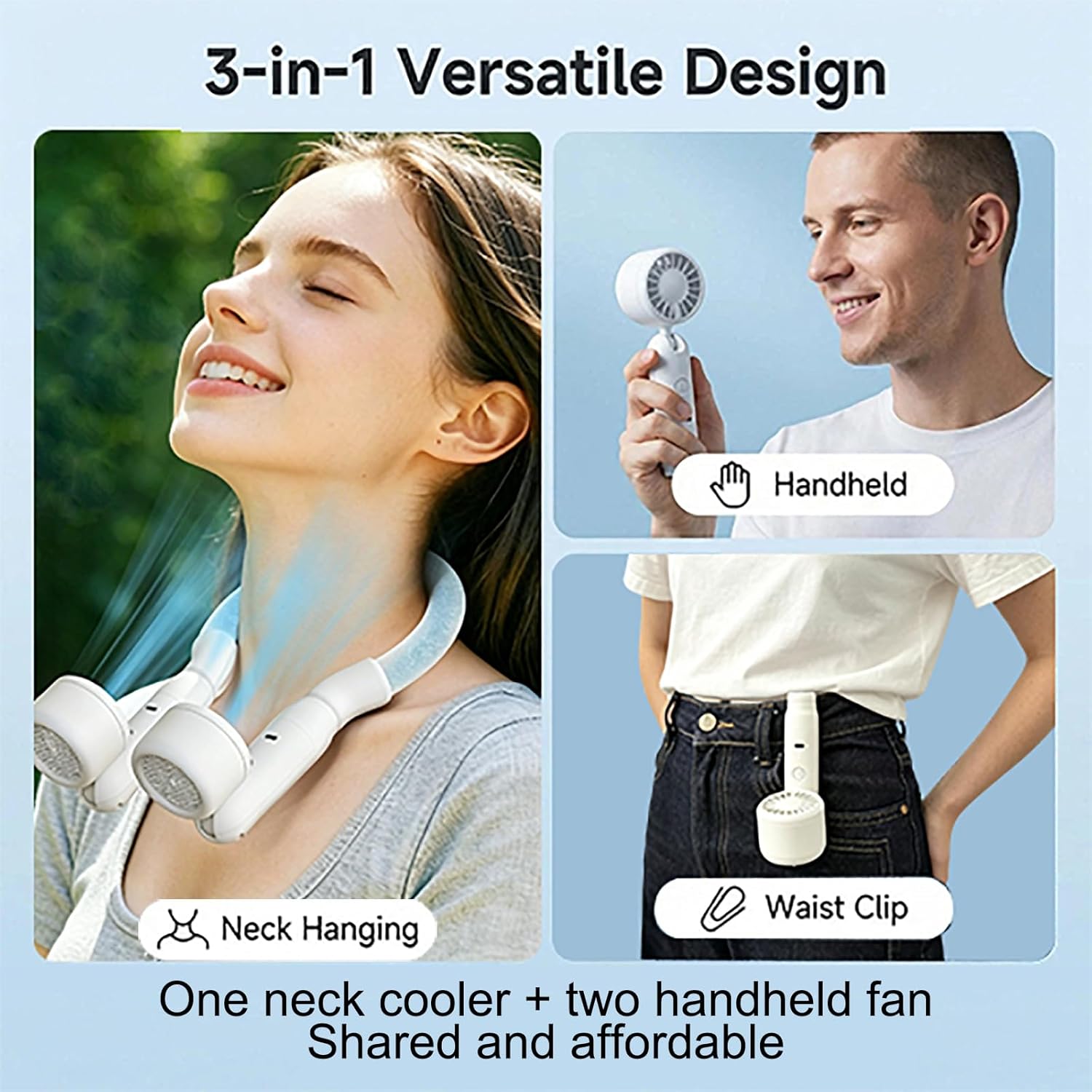Neck Fans That Blows Cold Air, Portable Rechargeable Cooling Neck Fan with Cooling Plate - Personal Fan Neck for Kid, Women, Men, Detachable Into Two Independent Fans for Office/Travel/Outdoor - Image 3