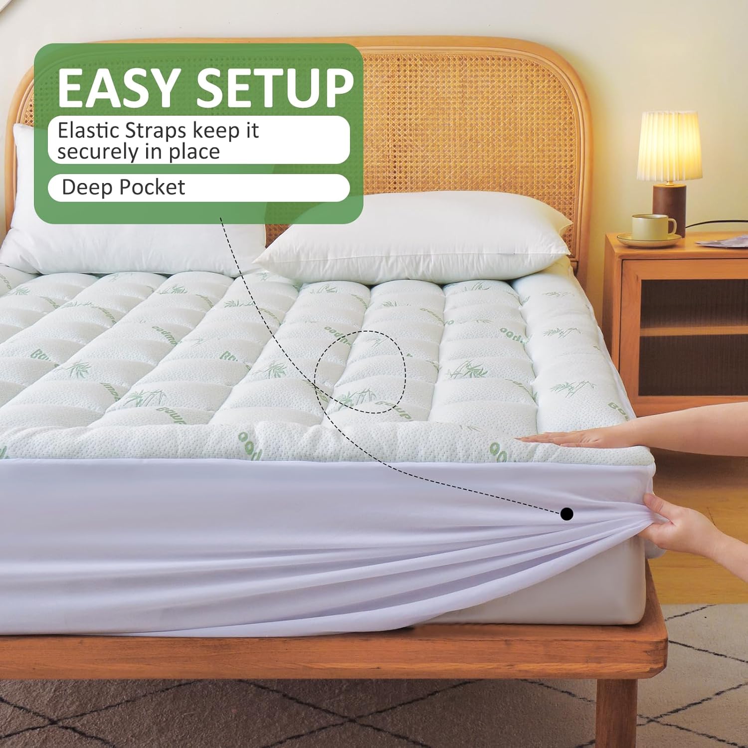 Cooling Mattress Topper Queen – Extra Soft Pillow Top Mattress Pad, Breathable Viscose Made from Bamboo Mattress Protector for Back Pain Relief, Deep Pocket Cover Fits 8–21 Inch - Image 7