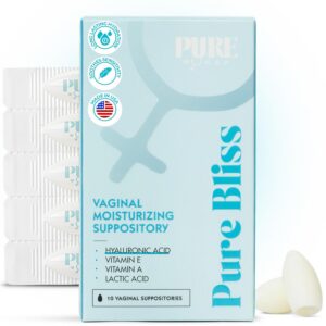 PURE WOMAN - Pure Bliss - Vaginal Moisturizing Suppositories - Hyaluronic Acid, Vitamin E, Vitamin A, Lactic Acid - Supports Vaginal Moisturization - Long Lasting Comfort & Sensitivity Relief - 10 Pk