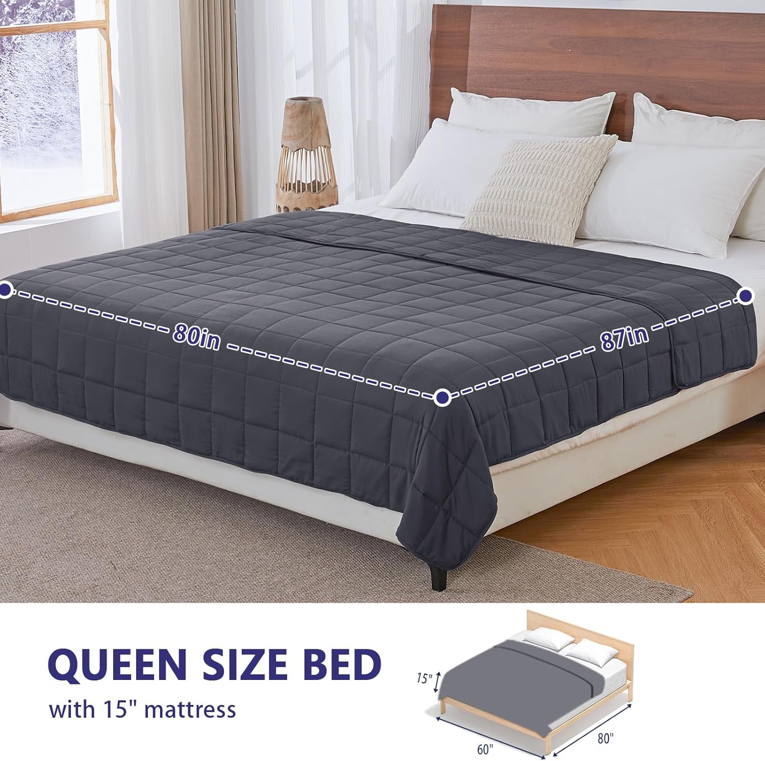 yescool King Size Weighted Blanket for Adults (20 lbs, 80” x 87”, Grey) Cooling Heavy Blanket for Sleeping Perfect for 190-210 lbs, Breathable Blanket for Adults & Couple All Season, Machine Washable - Image 2