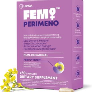 Upsa FEM Perimeno Perimenopause Supplements for Women - Non-Hormonal Pre-Menopause Support for Hot Flashes, Night Sweats, Mood, Sleep & Low Energy - Hormone Balance, Anxiety Relief - 30 Capsules