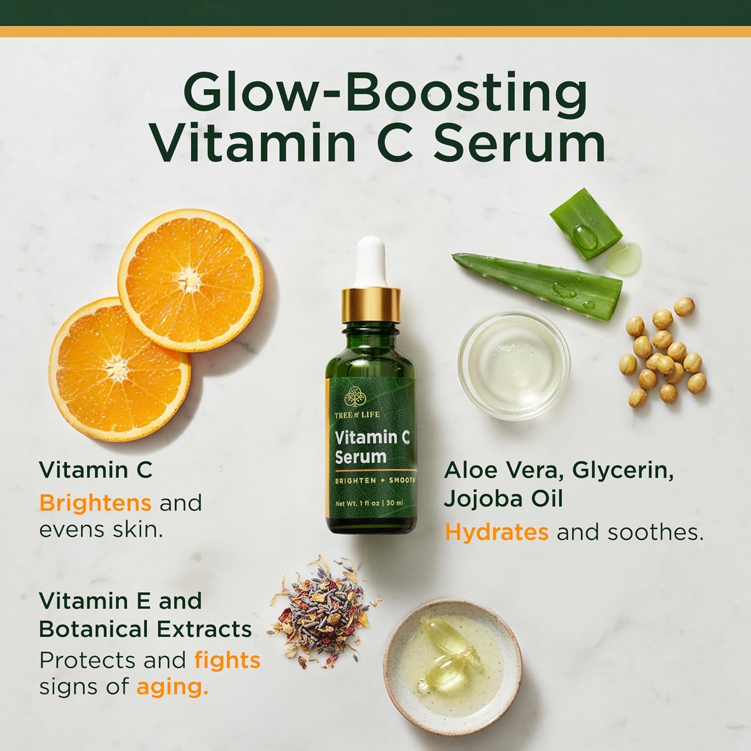 Tree of Life Vitamin C Serum For Face - Brightening Face Oil for Dark & Age Spots - For Dry & Sensitive Skin with Vitamin E for Soft Smooth Glow - Dermatologist Tested, 1 Fl Oz - Image 2