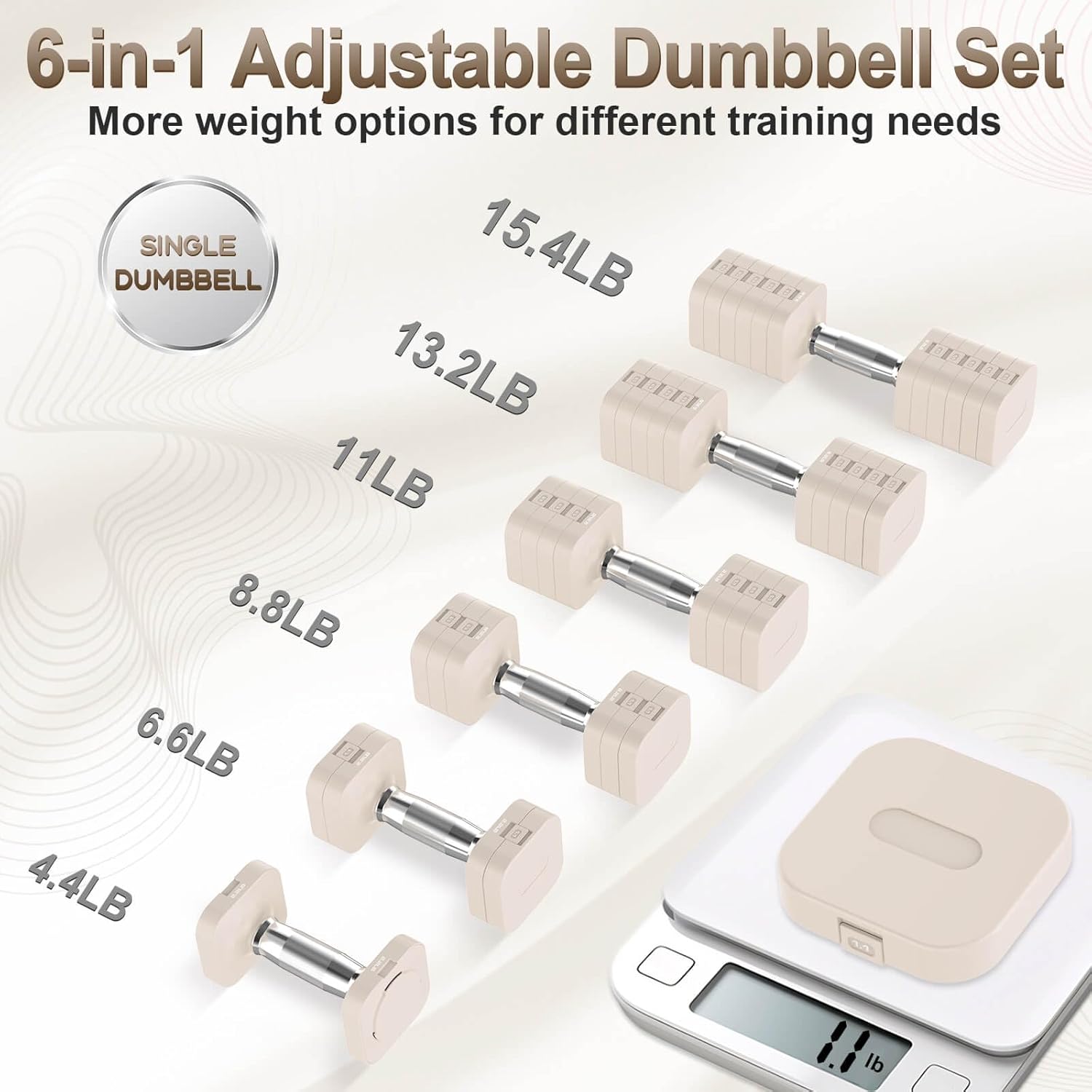 Hezeyferg 30.8LB Adjustable Dumbbell Set, Each Adjustable Weight Dumbbell with 6 Levels 4.4/6.6/8.8/11/13.2/15.4lb, Hand Weights Set for Men/Women Home Gym Exercise Workout - Image 2