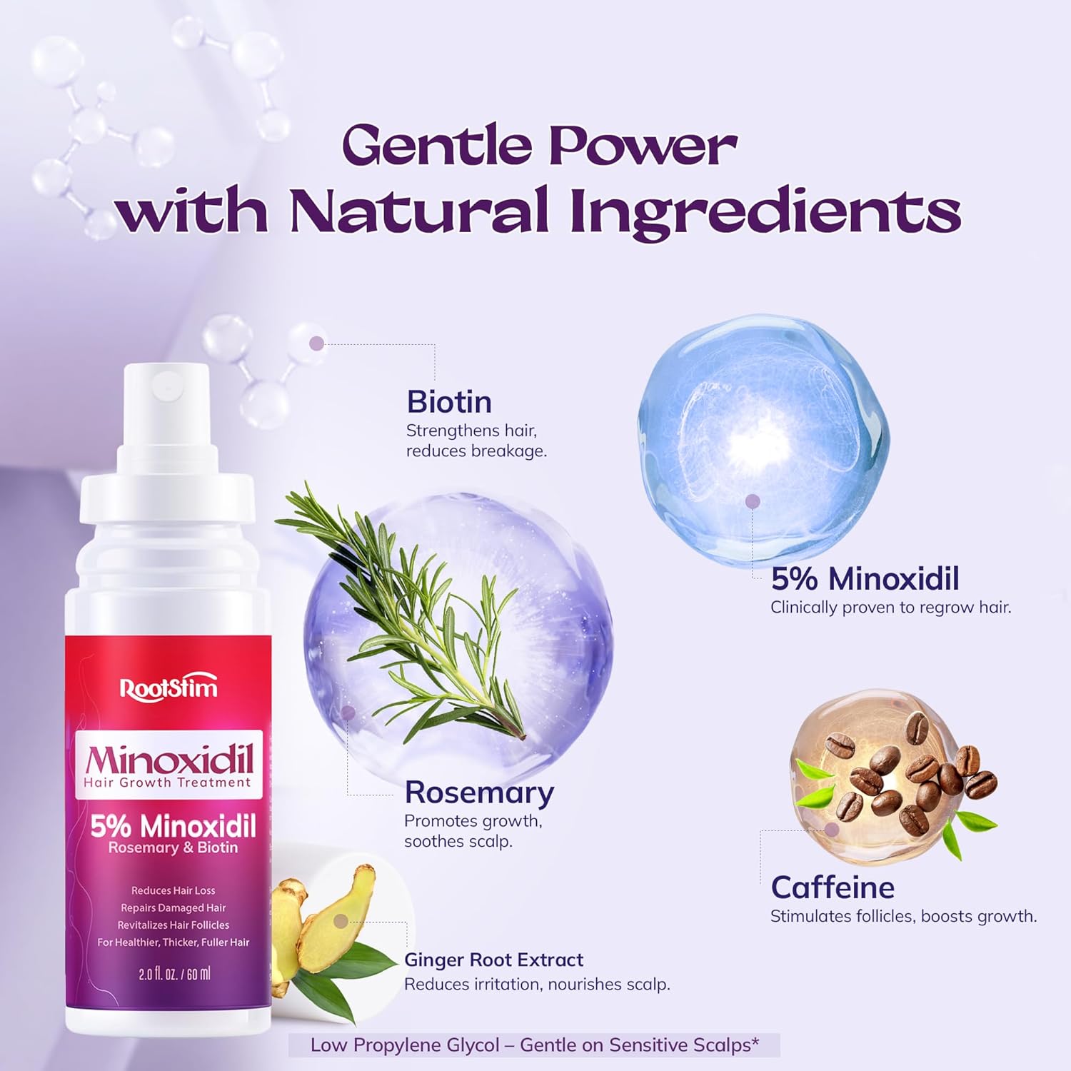 Women's 5% Minoxidil Spray for Hair Growth: 2-Pack RootStim Extra Strength Minoxidil with Rosemary & Biotin for Thinning Hair Regrowth and Fuller Hair - 60ML Each - Image 3
