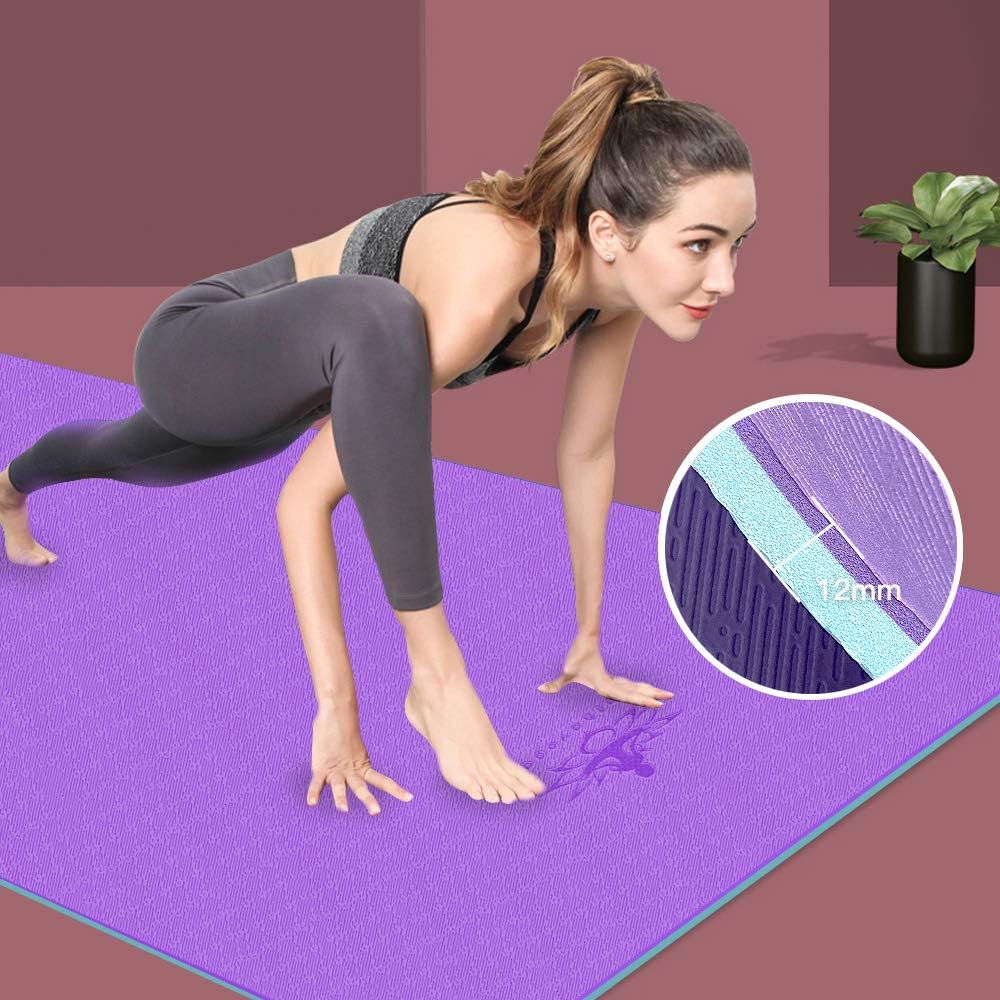 Hatha Yoga Extra Thick TPE Yoga Mat - 72"x 32" Thickness 1/2 Inch -Eco Friendly SGS Certified - With High Density Anti-Tear Exercise Bolster For Home Gym Travel & Floor Outside - Image 5