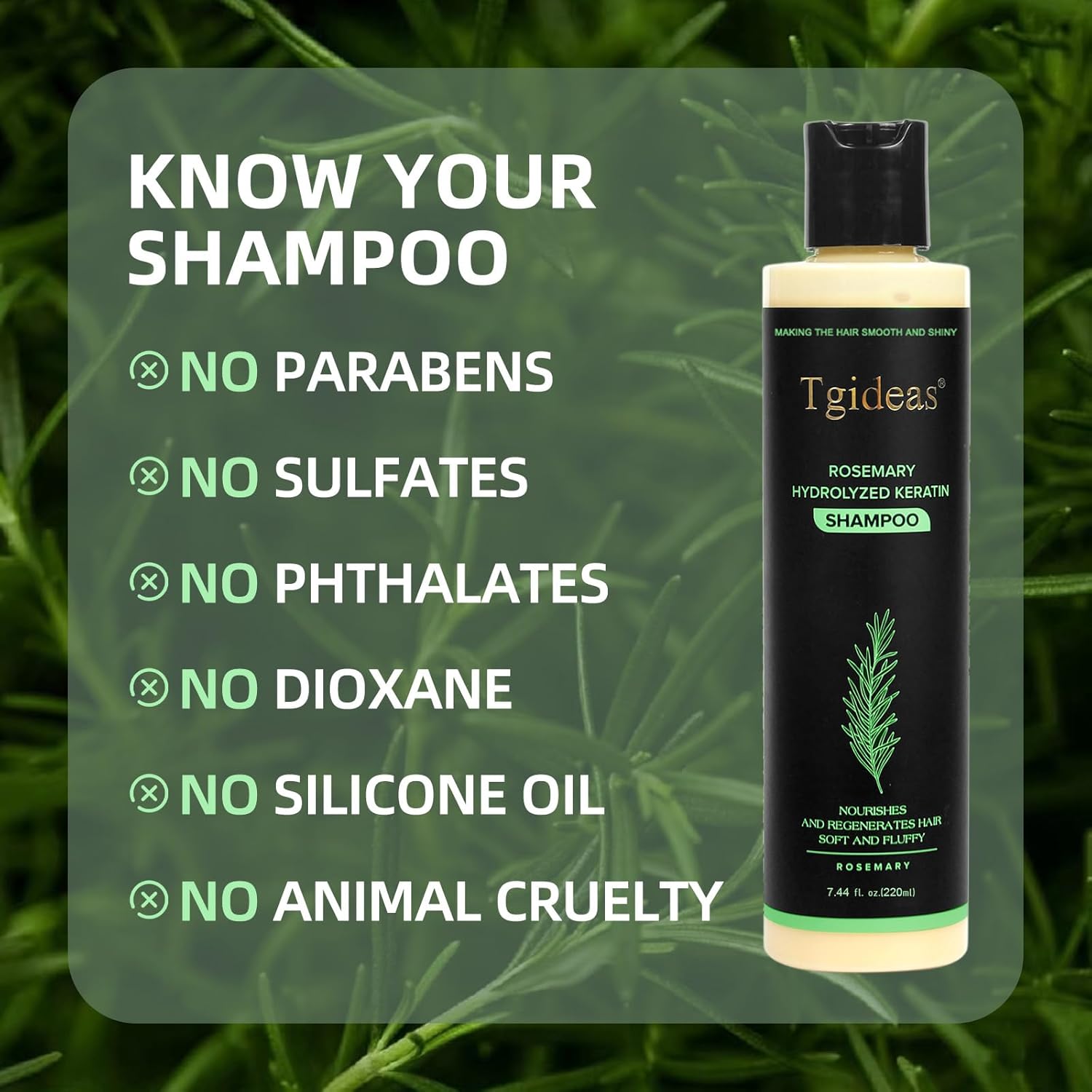 Tgideas Organic Rosemary Hair Growth Shampoo for Women and Men-Natural Thickening & Strengthening Shampoo with Hydrolyzed Keratin for Thinning Hair & Hair Loss 7.4 fl.oz - Image 7