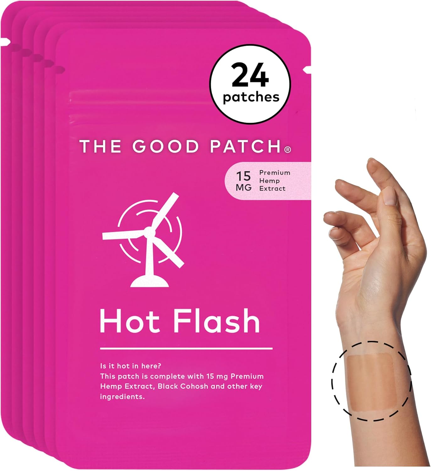 The Good Patch Hot Flash Hemp Menopause Patches Support for Women, Sustained Release, Natural Patch with Hemp Extract, Black Cohosh, Black Pepper, Plant Powered Wearable Wellness (24 Total Patches)