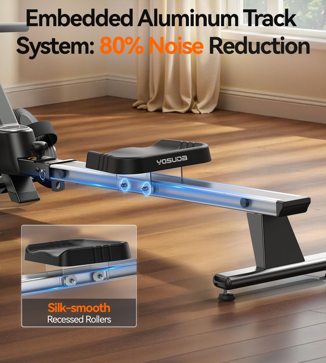 YOSUDA Rowing Machine for Home, Magnetic Rower Machine for Beginners to Athletes, Use with Resistance Adjustment Function, Bluetooth, App Supported, LCD Monitor, and Comfortable Seat Cushion - Image 5