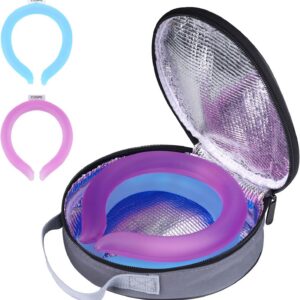 2PCS PCM Neck Cooling Tube with Insulated Bag, Reusable Ice Ring Neck Cooler Wrap, Wearable Cooling Neck Ring for Hot Weather Outdoor Work, TPU Freezable Collar (Rose+Blue)