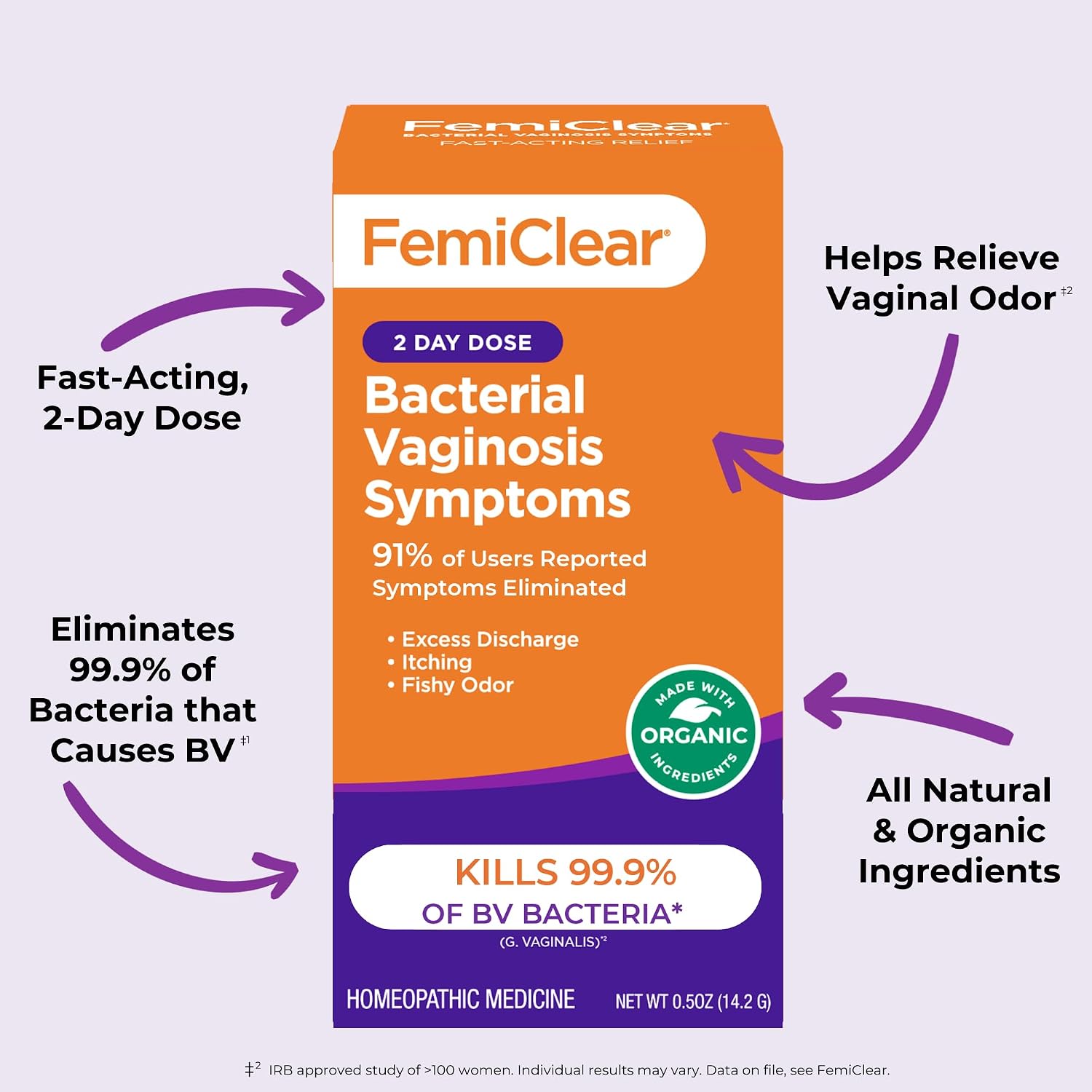 FemiClear Bacterial Vaginosis Symptoms Ointment, 2-Day Dose, 0.5 Oz, Fast-Acting Vaginal Relief for Odor, Itching & Discharge, Supports pH Balance & Vaginal Health, All-Natural & Organic Ingredients - Image 4