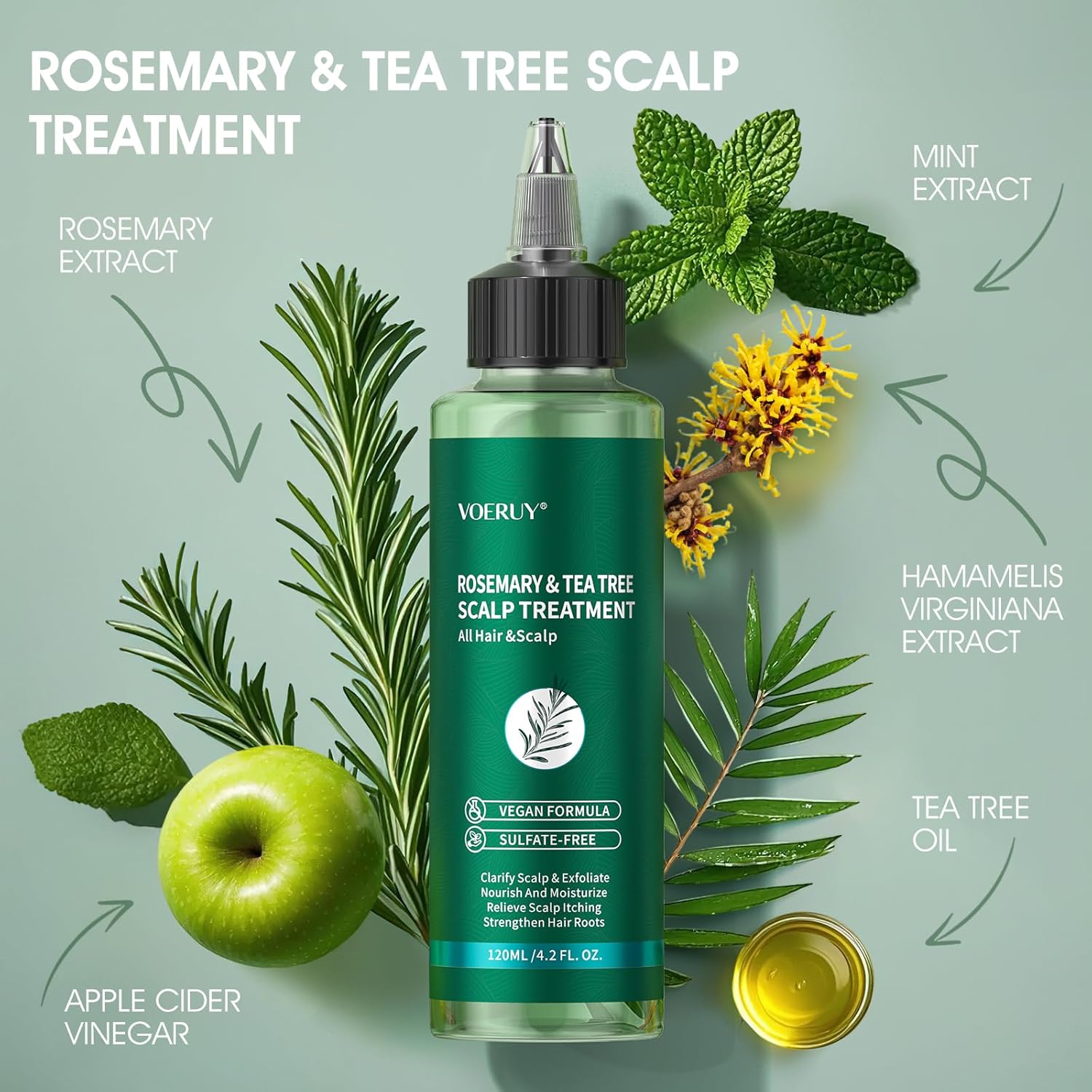 VOERUY Scalp Treatment, Rosemary Refreshing Scalp Treatment with Tea Tree, Clarifying Build Up & Purifying, Leave-In Scalp Detox for Dry Itchy Scalp,Vegan & Cruelty-Free,120ML - Image 2