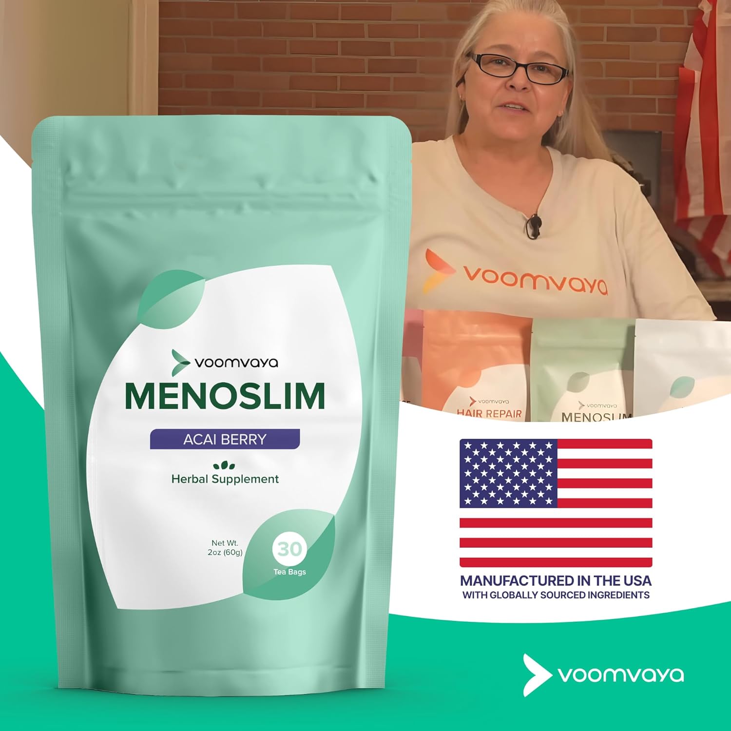 VoomVaya MenoSlim Tea – Menopause & Perimenopause Supplement for Women – Supports Healthy Metabolism & Overall Wellness – Acai Berry Flavor – 30 Tea Bags - Image 7