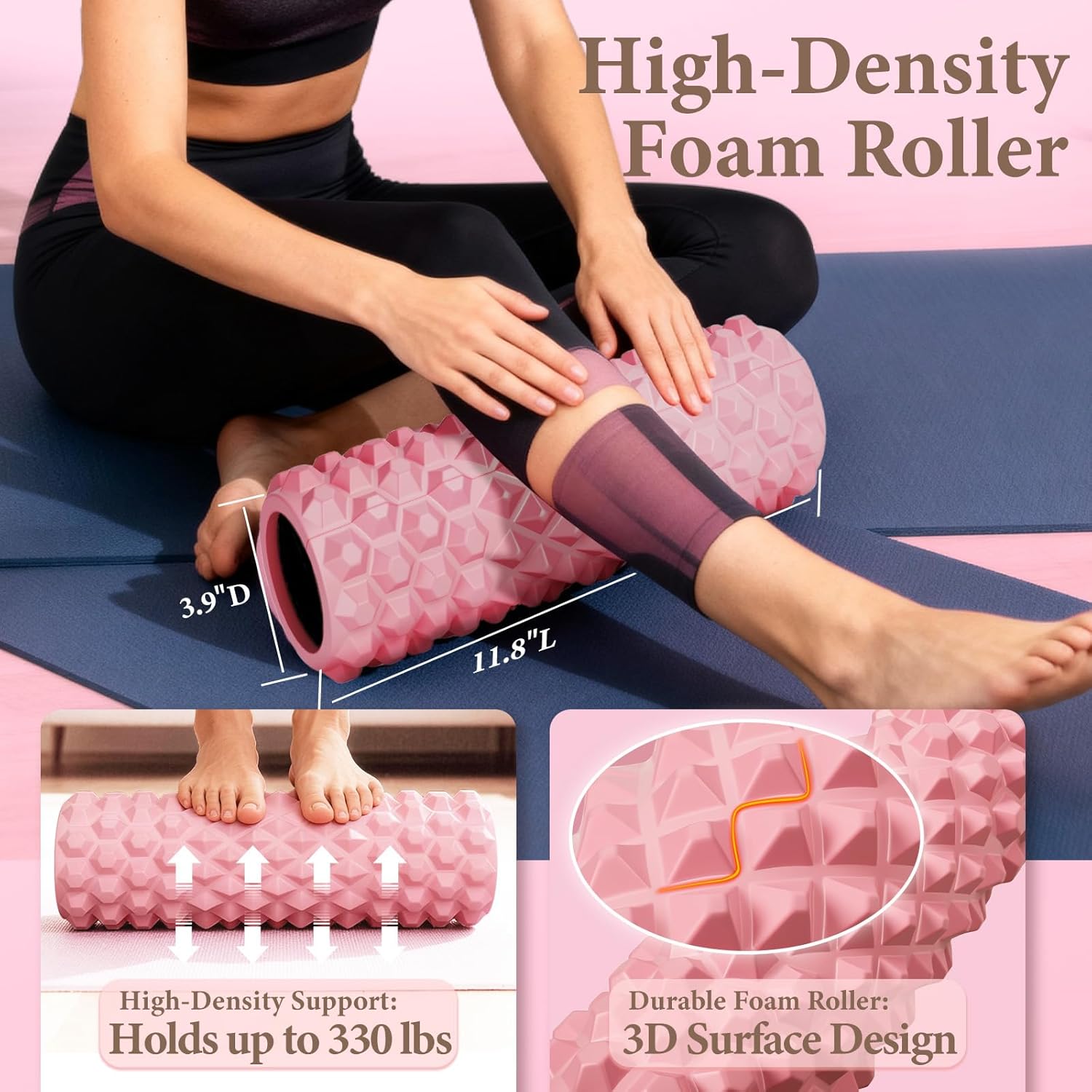 Pink Pilates Ring Kit with 14 inch Magic Circle & Foam Roller, Ergonomic Home Workout Equipment Set, Full Essentials for Women Beginners - Includes Exercise Guide & Storage Bag - Image 4